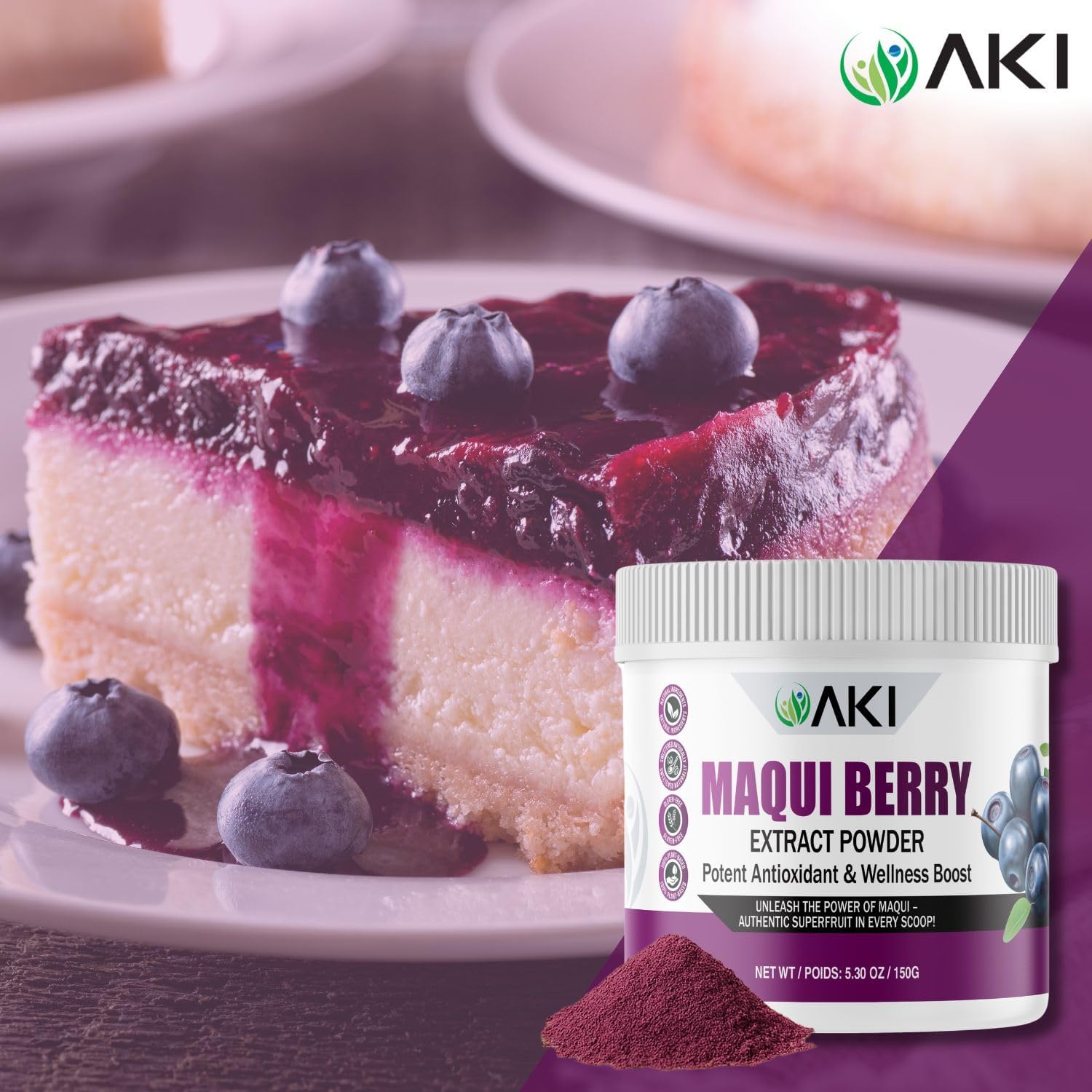 AKI Maqui Berry Extract Powder – Wild Harvested from Patagonia, High in Anthocyanins & Polyphenols, Freeze-Dried Superfruit for Smoothies, Non-GMO, Vegan, 150g/ 5.3 oz AKI ORGANIC buy supplements canada
