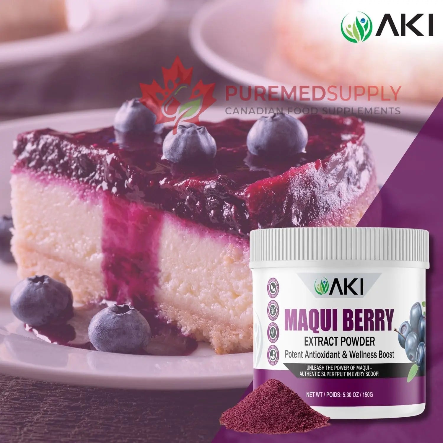 AKI Maqui Berry Extract Powder – Wild Harvested from Patagonia, High in Anthocyanins & Polyphenols, Freeze-Dried Superfruit for Smoothies, Non-GMO, Vegan, 150g/ 5.3 oz AKI ORGANIC buy supplements canada