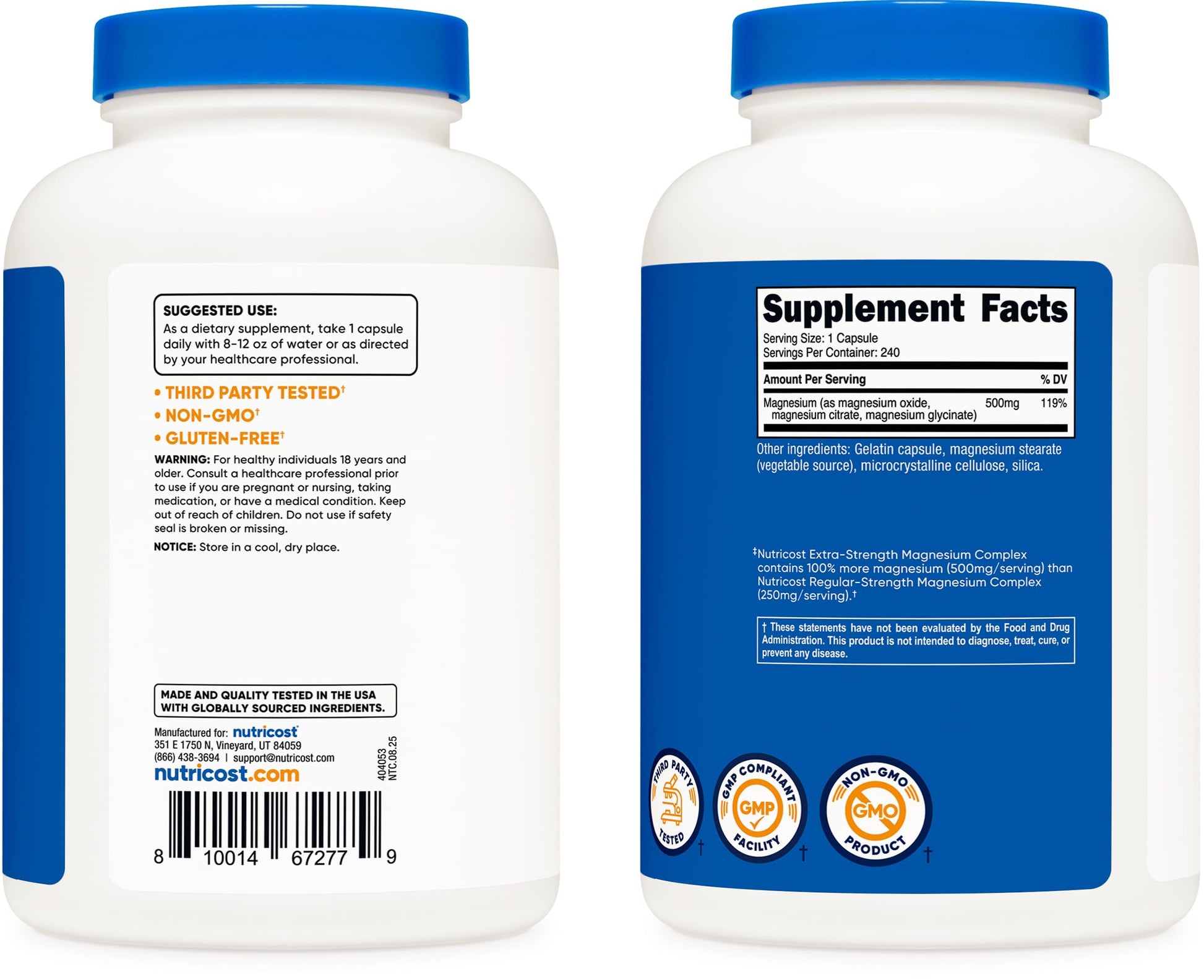 Nutricost Magnesium Complex 500mg, 240 Capsules - Magnesium Oxide, Citrate, and Glycinate - Gluten Free and Non-GMO Nutricost buy supplements canada