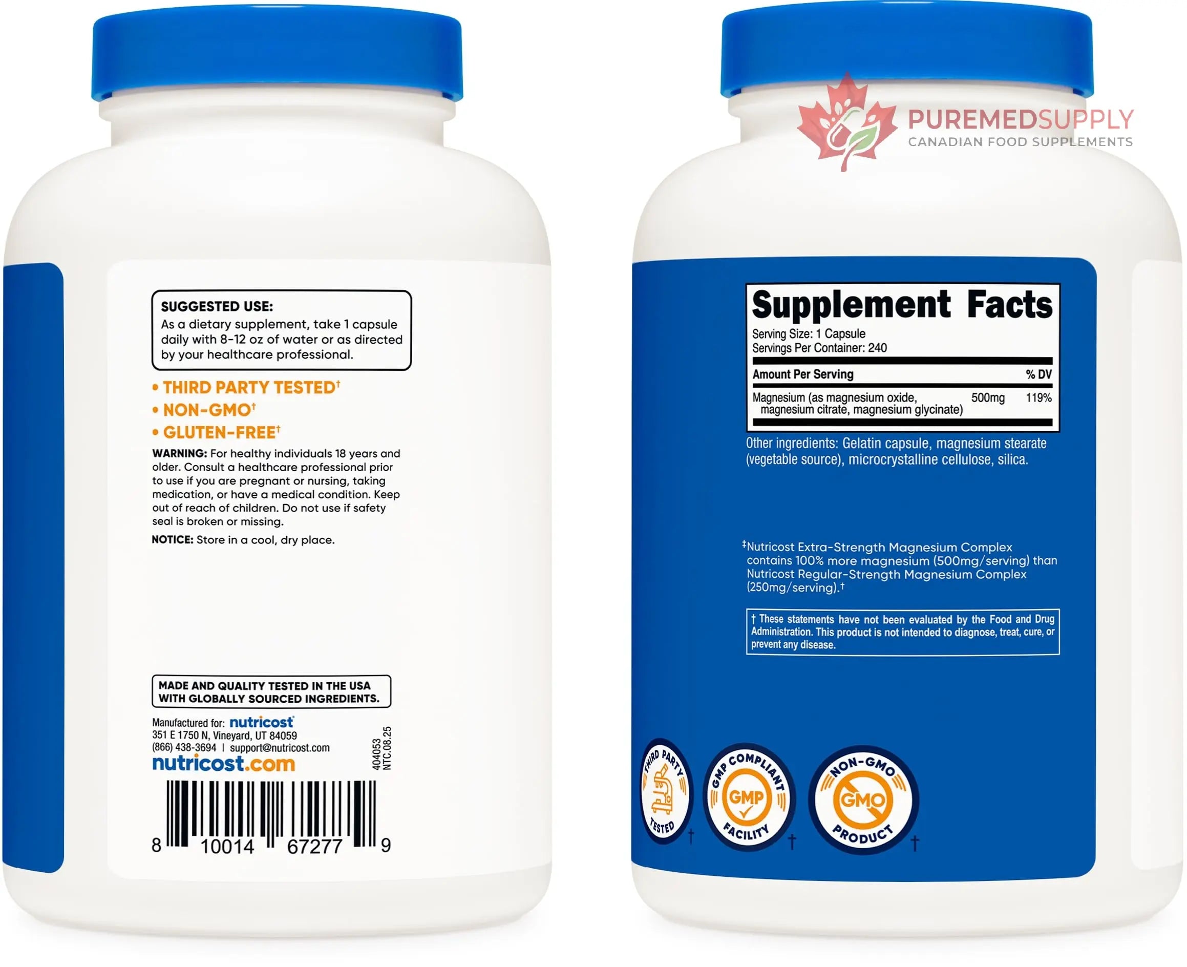 Nutricost Magnesium Complex 500mg, 240 Capsules - Magnesium Oxide, Citrate, and Glycinate - Gluten Free and Non-GMO Nutricost buy supplements canada