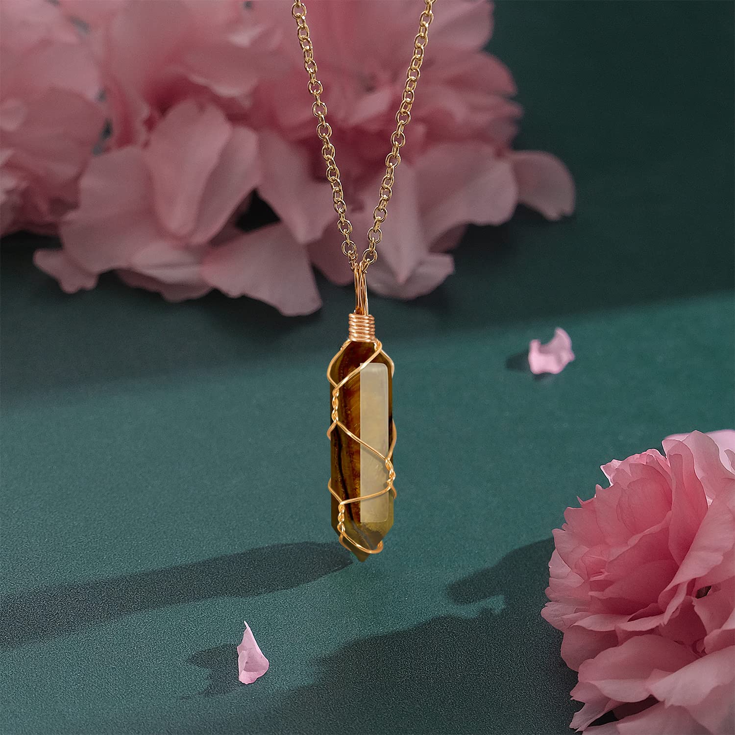 VIBILIA Healing Crystal Necklace Wire Wrapped Natural Tigerite Stone Point Pendant Necklace Hexagonal VIBILIA buy supplements canada
