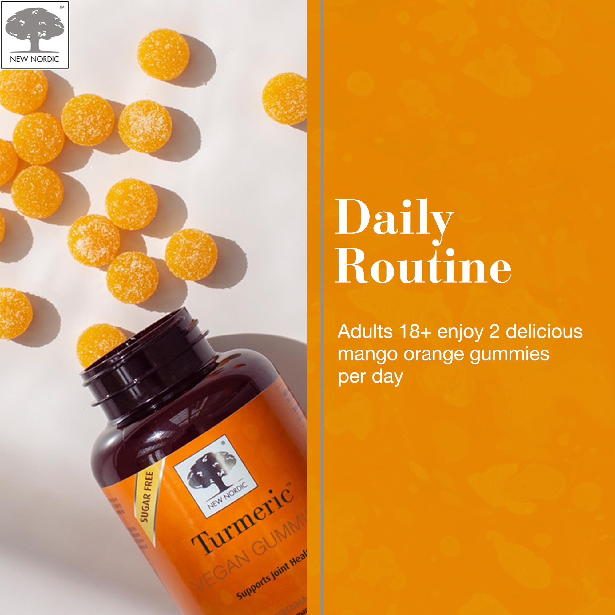 NEW NORDIC Turmeric Curcumin Gummies, Sugar Free, 300 mg Turmeric Supplement for Men and Women, Supports Normally Functioning Joints, Knees, Shoulders, Mango Orange, 60 Count NEW NORDIC buy supplements canada