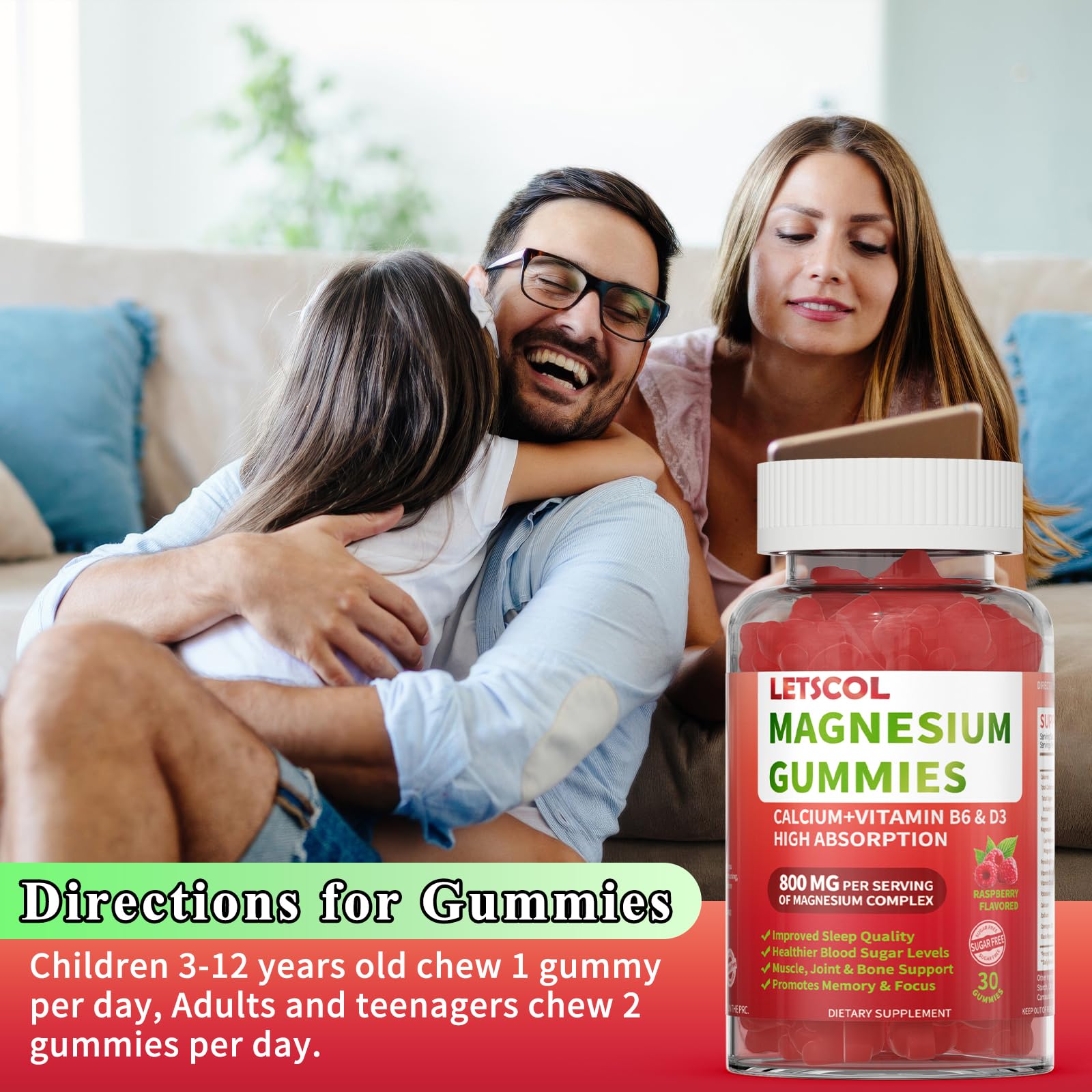 LETSCOL Magnesium Glycinate Gummies 800mg Per Serving, Sugar Free Magnesium Supplement with Magnesium Malate, Calcium, Vitamin D3, B6, CoQ10 for Calm Support & Zzz for Adults Kids LETSCOL buy supplements canada