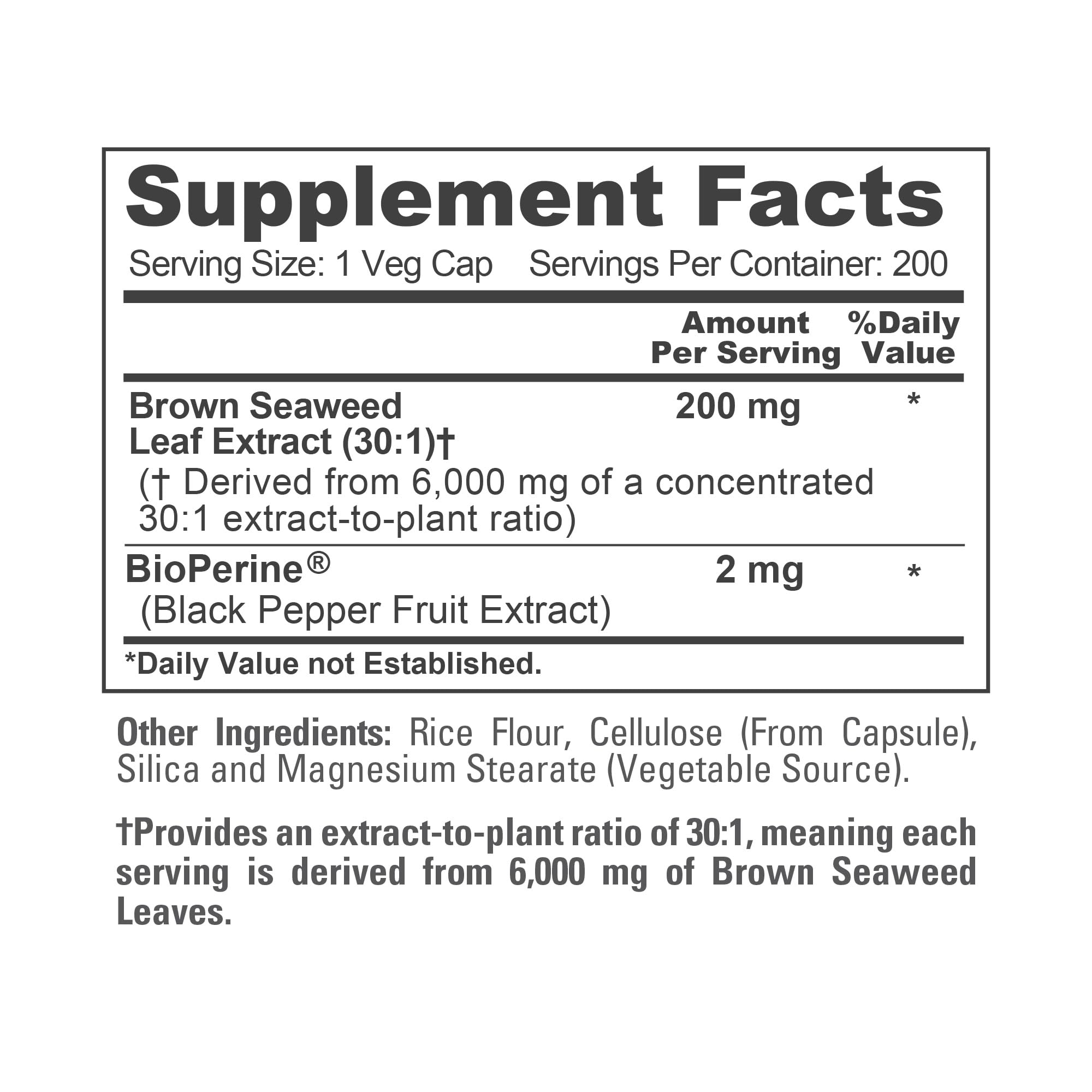 NusaPure Brown Seaweed 30:1 Extract, 200 mg Equivalent to 6,000 mg 200 Veggie Capsules - (Vegan, Non-GMO Bioperine) NusaPure buy supplements canada