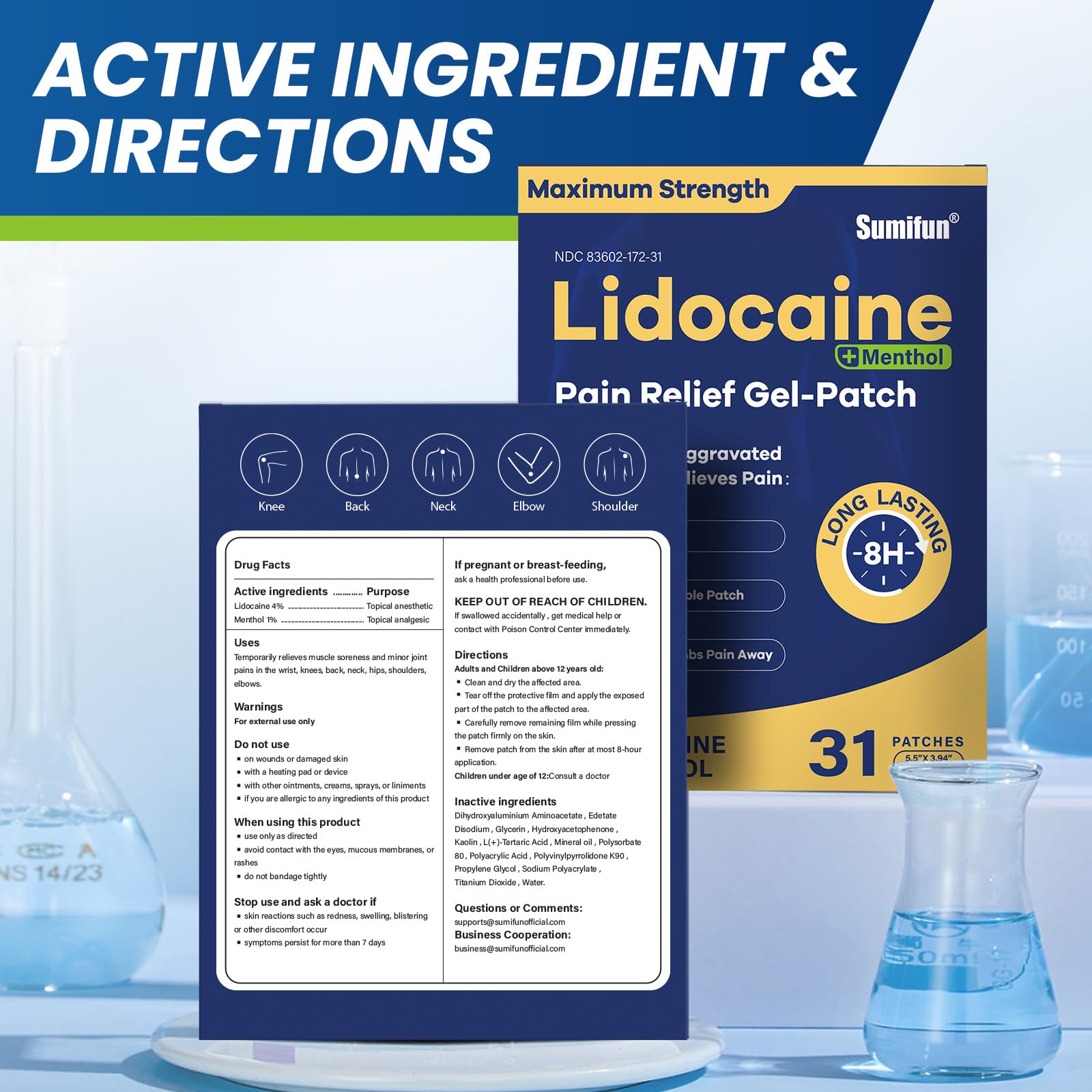 Sumifun Lidocaine Pain Relief Patches - Fast, Targeted Therapy Simple Backache, Soreness, Sprain, Joint Pain with Maximum Strength 4% Lidocaine and 1% Menthol (Large, Count, 31) NDC 83602-172-31 Sumifun buy supplements canada