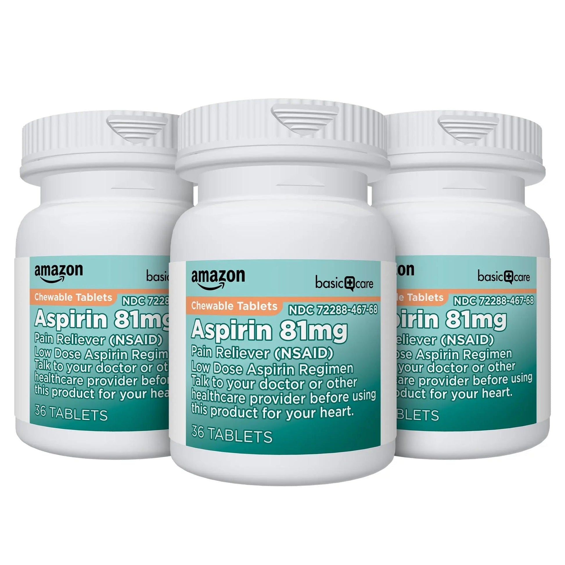 Amazon Basic Care Aspirin 81 mg Pain Reliever (NSAID) Chewable Tablets, Low Dose , Orange Flavor, 36 Count (Pack of 3) Amazon Basic Care buy supplements canada