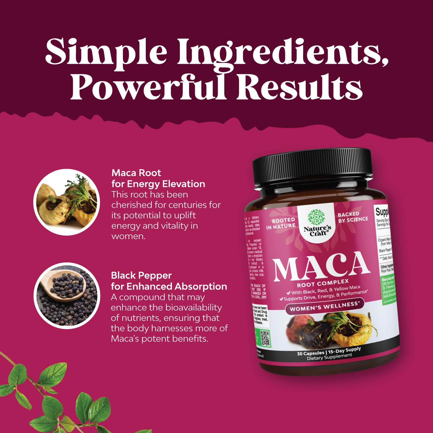Maca Root Capsules for Women - Potent Herbal Supplement with Female Enhancing Blend of Red Yellow & Black Maca Root - Non-GMO Certified Vegan and Gluten-Free with No Artificial Colors - 30 Count Natures Craft buy supplements canada