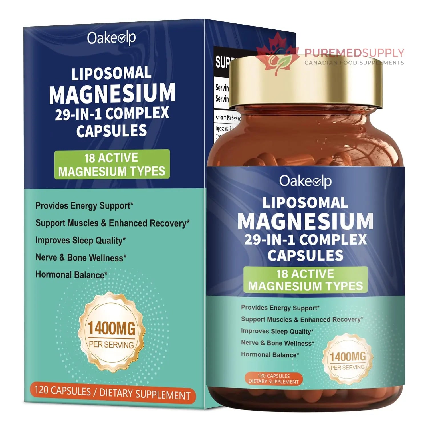 29-in-1 Liposomal 18 Active Types Magnesium Complex 1400MG Capsule,L-Threonate Glycinate Malate etc,Mild & Efficient,Extra Vitamin B6 B12 D3K2 & CoQ10, Relaxation Nerve* & Hert* Support Oakevlp buy supplements canada