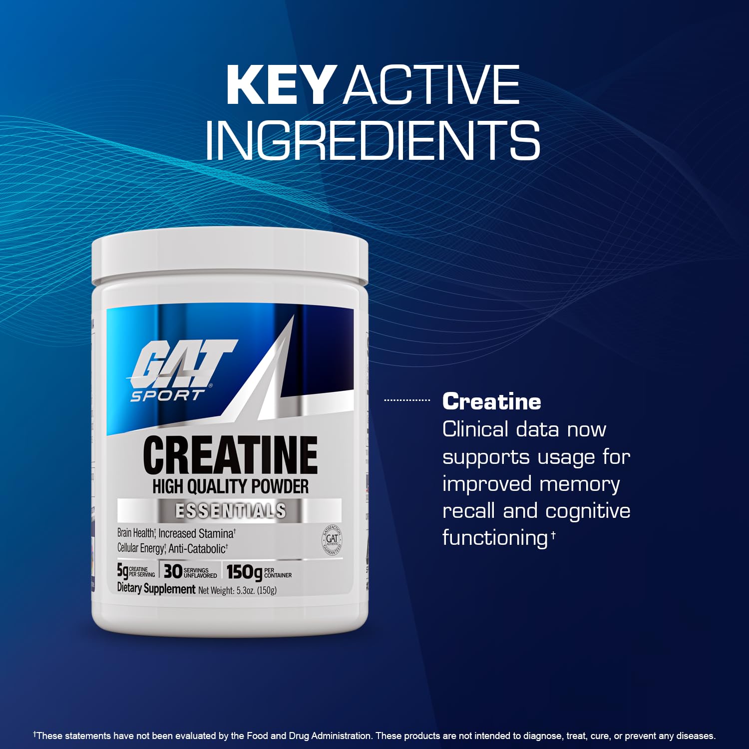 GAT SPORT Creatine Monohydrate Powder, 150 Grams, Strength, Brain Health, GLP1 Support Anti-oxidant, Endurance, for Men & Women, 1 Month Supply, Unflavored (30 Servings) GAT SPORT buy supplements canada