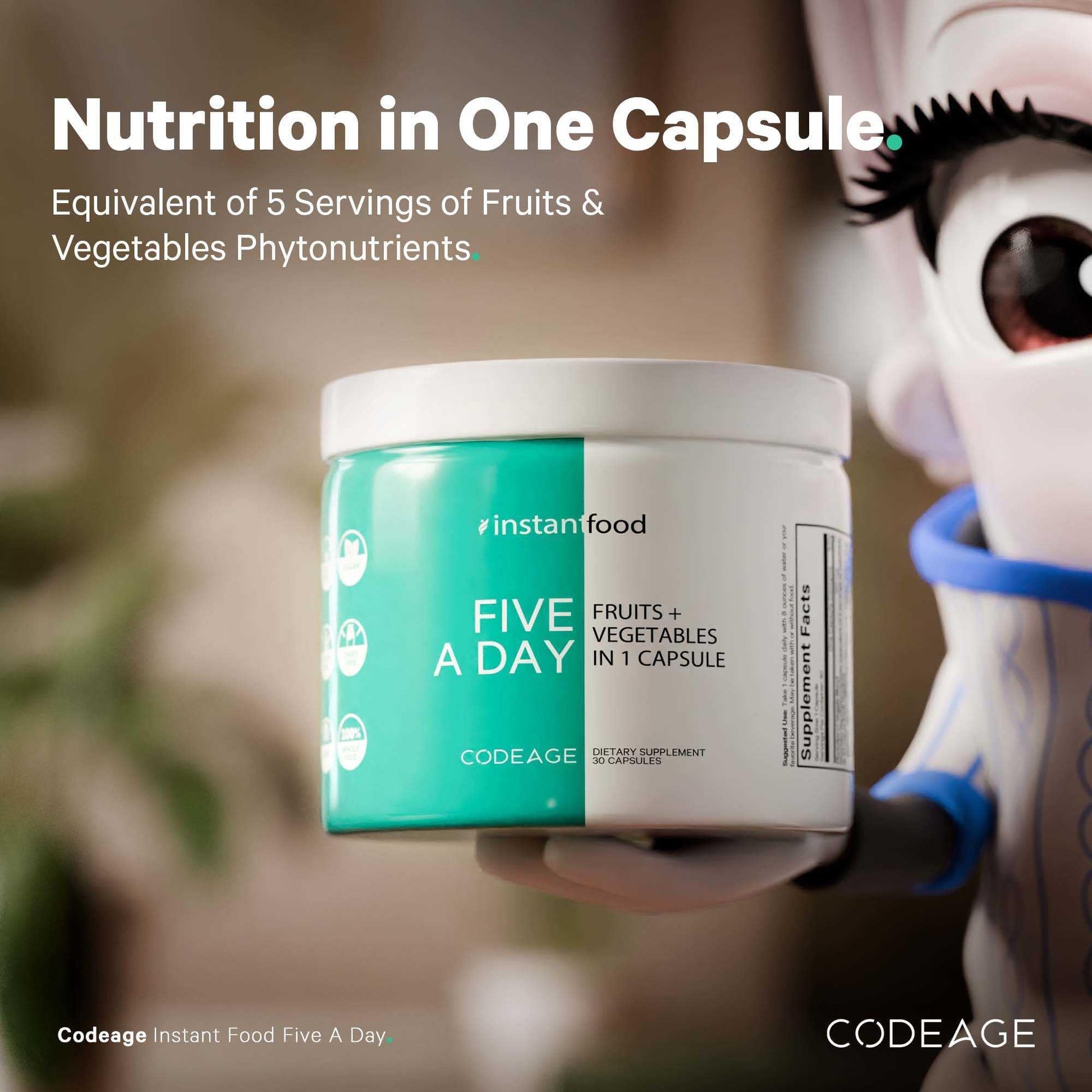 Codeage Instantfood Five A Day – Fruits & Vegetables Capsule Supplement – Whole Food Phytonutrients – 15 Fruits and Veggies Blend - Vegan, Non-GMO – 30 Capsules Codeage buy supplements canada
