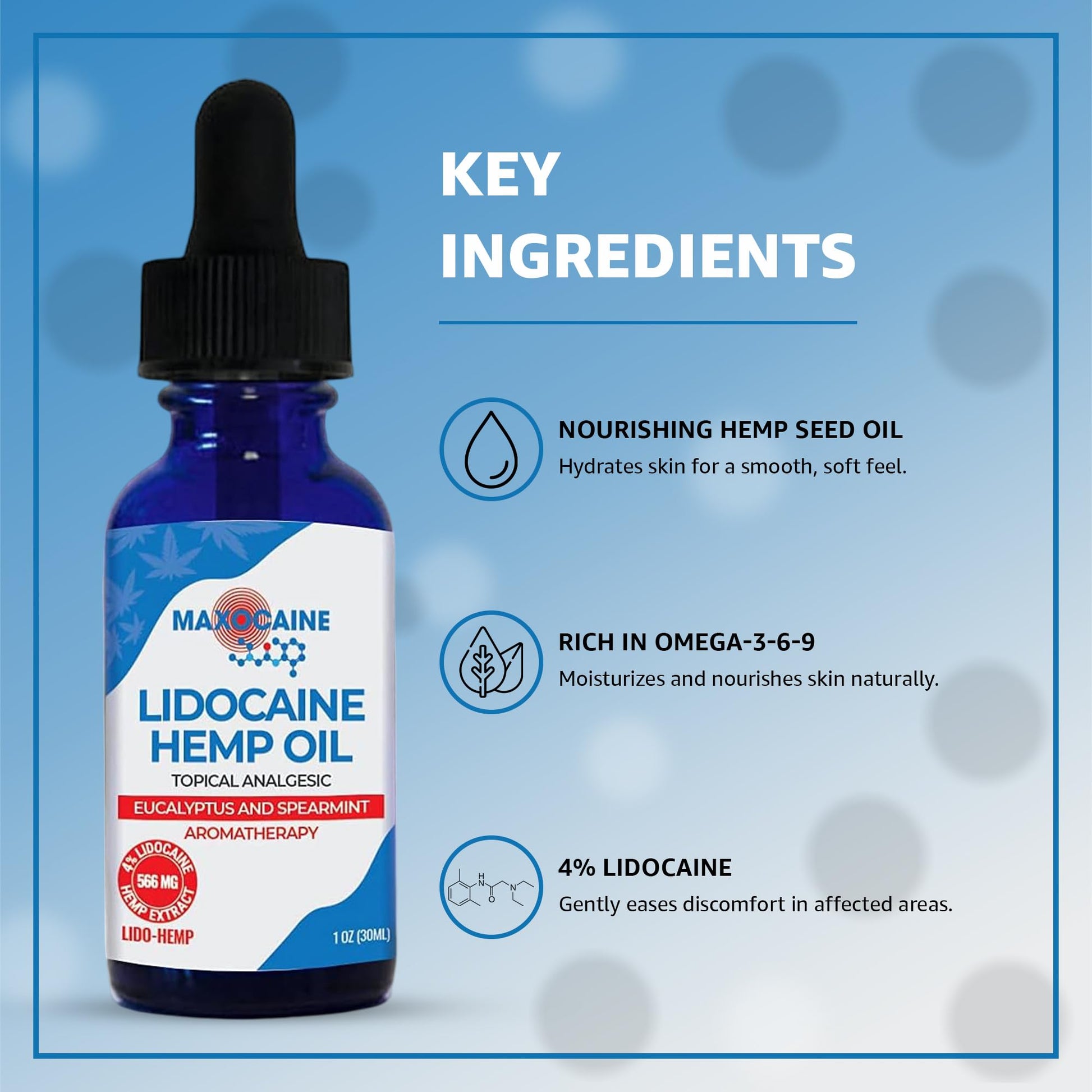 MAXOCAINE Lidocaine Hemp Oil 4% - Maximum Strength Topical Pain Relief, Fast Acting Soothing Oil for Muscle, Joint, Back & Arthritis Support, Cooling Eucalyptus & Spearmint, 1 oz (30 ml) MAXOCAINE buy supplements canada