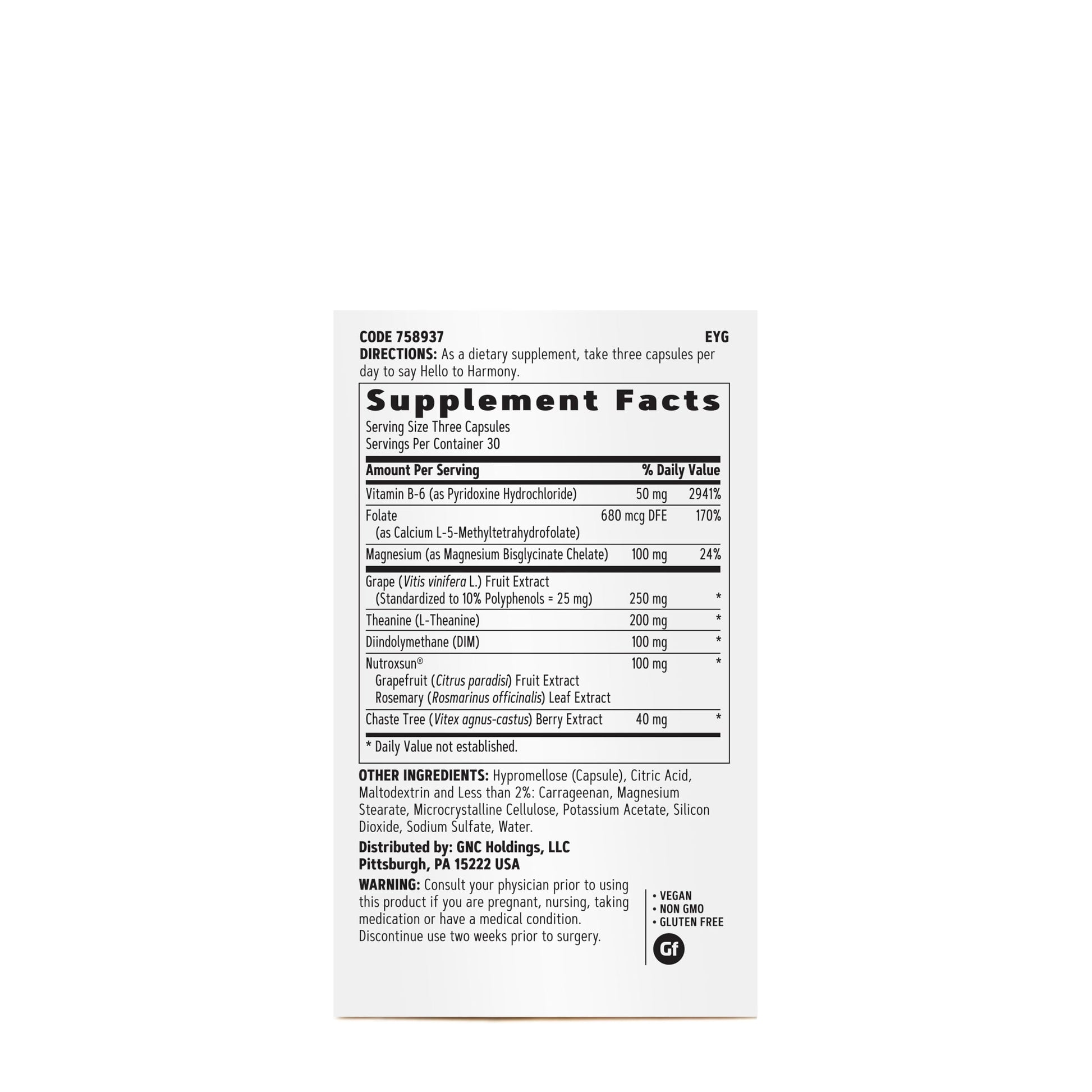 GNC Women's Hello Harmony | Clinically Proven Hormonal Support for Women | Supports Mood, Skin, and Stress Management | Vegan and Gluten Free | 90 Count GNC buy supplements canada