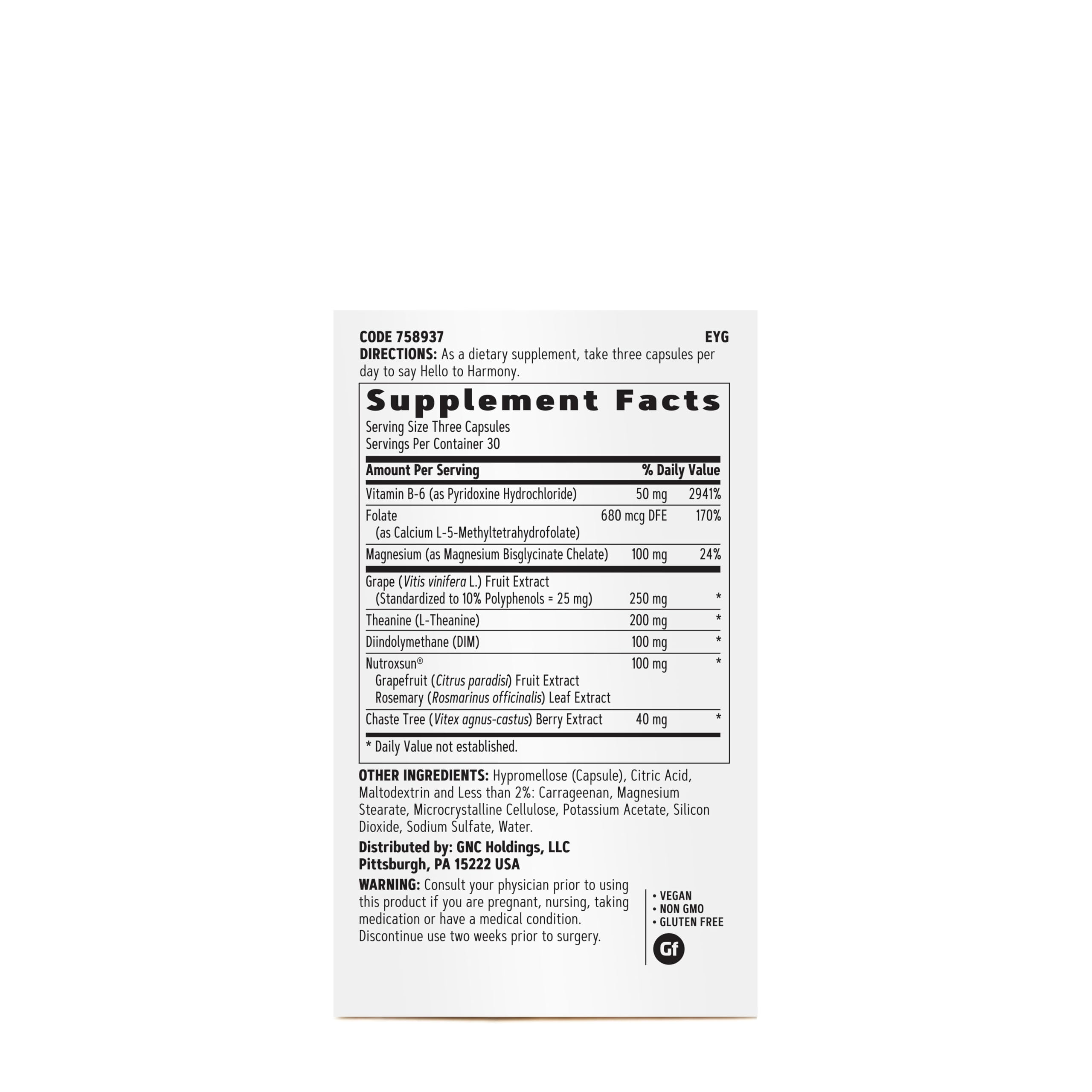 GNC Women's Hello Harmony | Clinically Proven Hormonal Support for Women | Supports Mood, Skin, and Stress Management | Vegan and Gluten Free | 90 Count GNC buy supplements canada