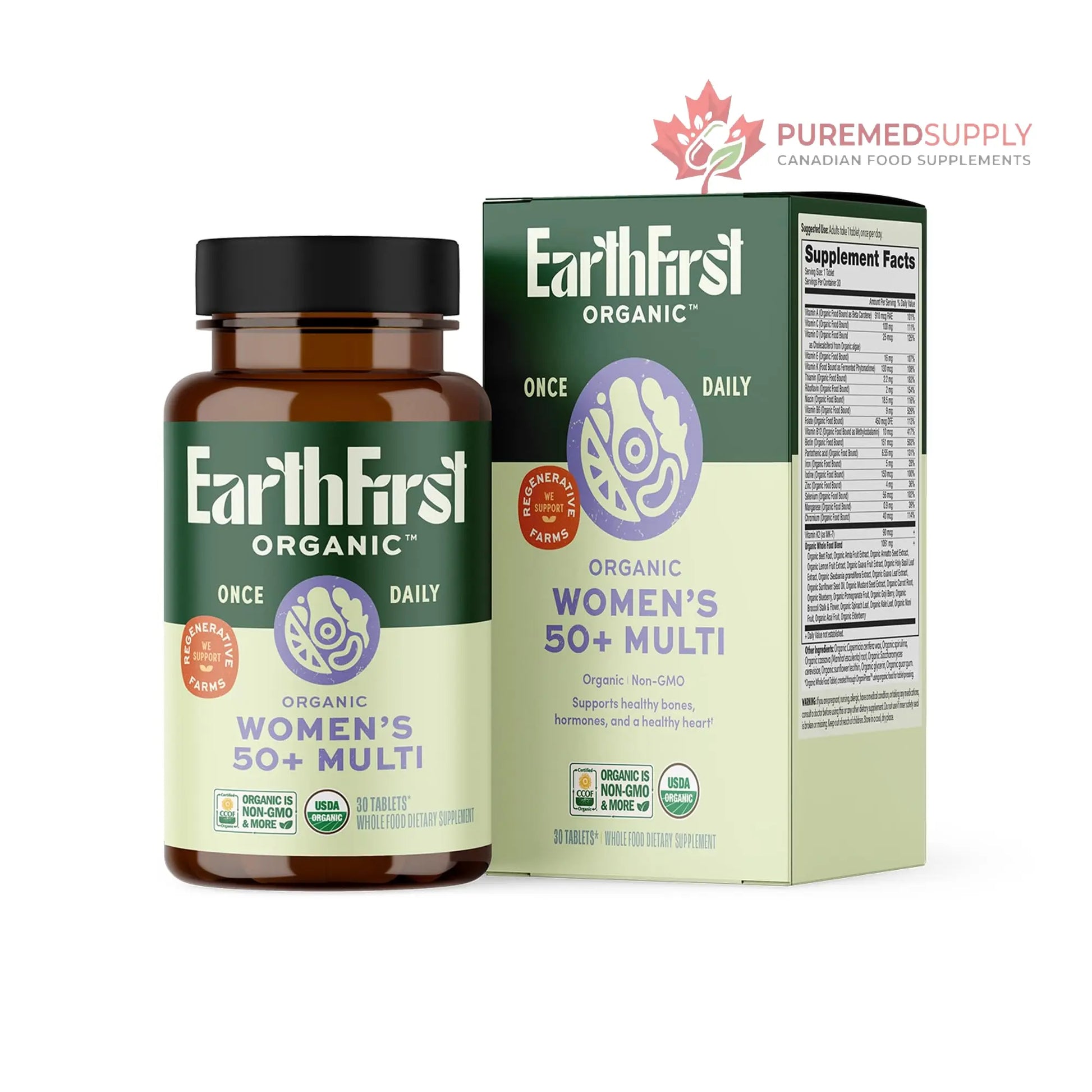 EarthFirst Organic Women's & Men's 50+ Once Daily Multi Bundle,19 Vitamins from Herbs & Superfoods, 30 Count EarthFirst Organic buy supplements canada