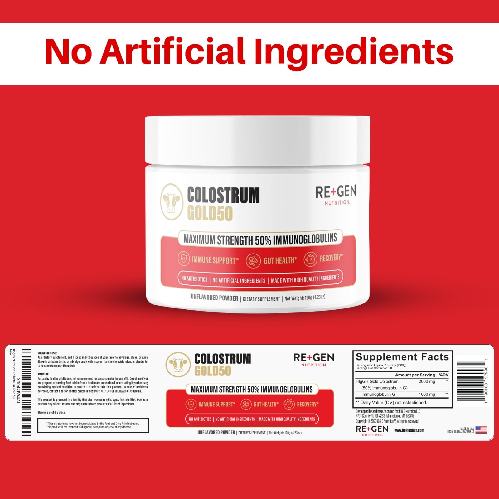 Re+Gen Nutrition Colostrum Gold 50 Bovine Colostrum Powder for Gut Health, Immune Support & Muscle Recovery – 50% IgG Concentration, Grass Fed, Gluten Free, No Artificial Ingredients Re+Gen Nutrition buy supplements canada