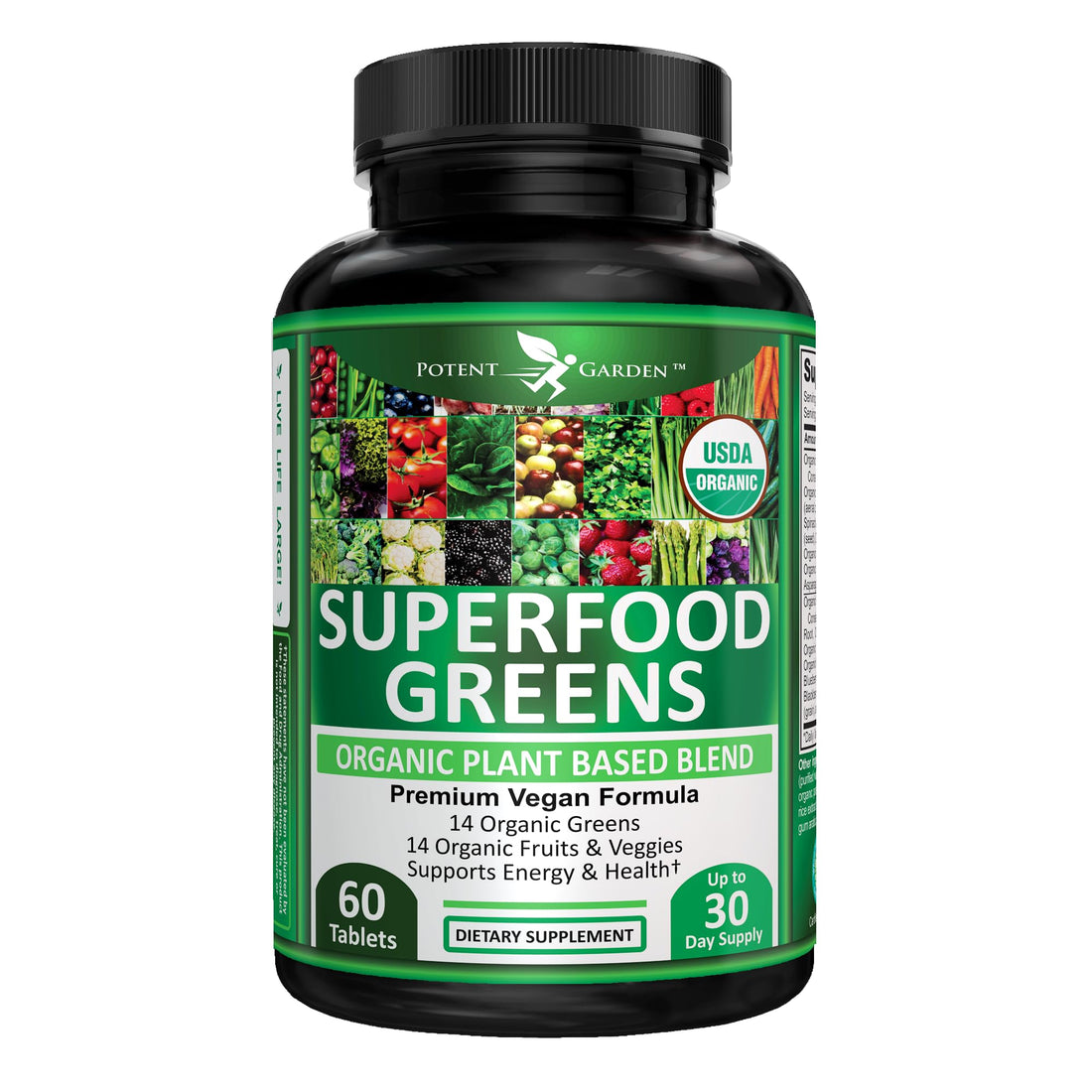 Potent Garden Organic Superfood Greens, Fruit and Veggies Supplement Rich in Vitamins & Antioxidants with Alfalfa, Beet Root & Tart Cherry to Boost Energy, Immunity & Gut Health, Greens Tablets 60 Ct Potent Garden buy supplements canada