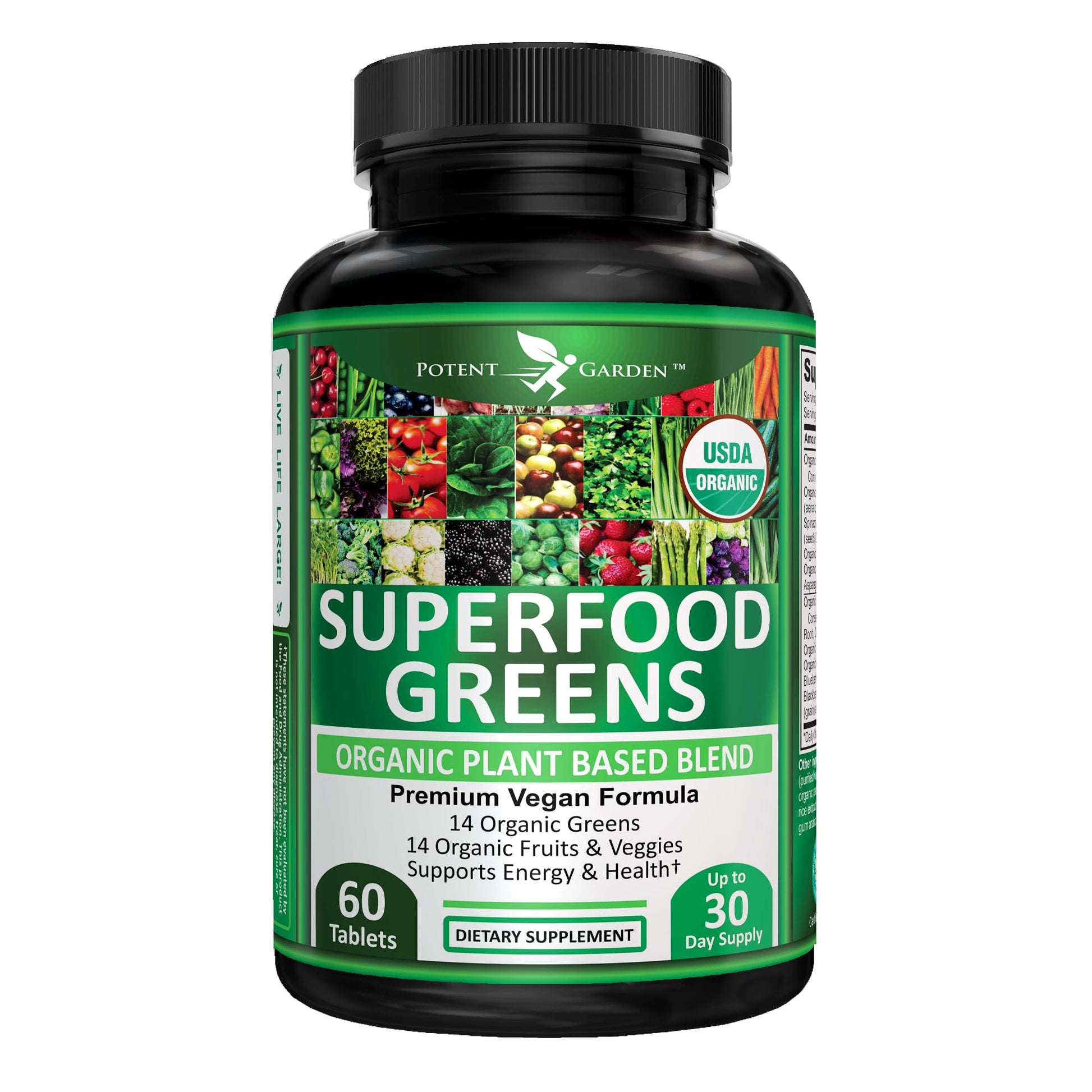 Potent Garden Organic Superfood Greens, Fruit and Veggies Supplement Rich in Vitamins & Antioxidants with Alfalfa, Beet Root & Tart Cherry to Boost Energy, Immunity & Gut Health, Greens Tablets 60 Ct Potent Garden buy supplements canada