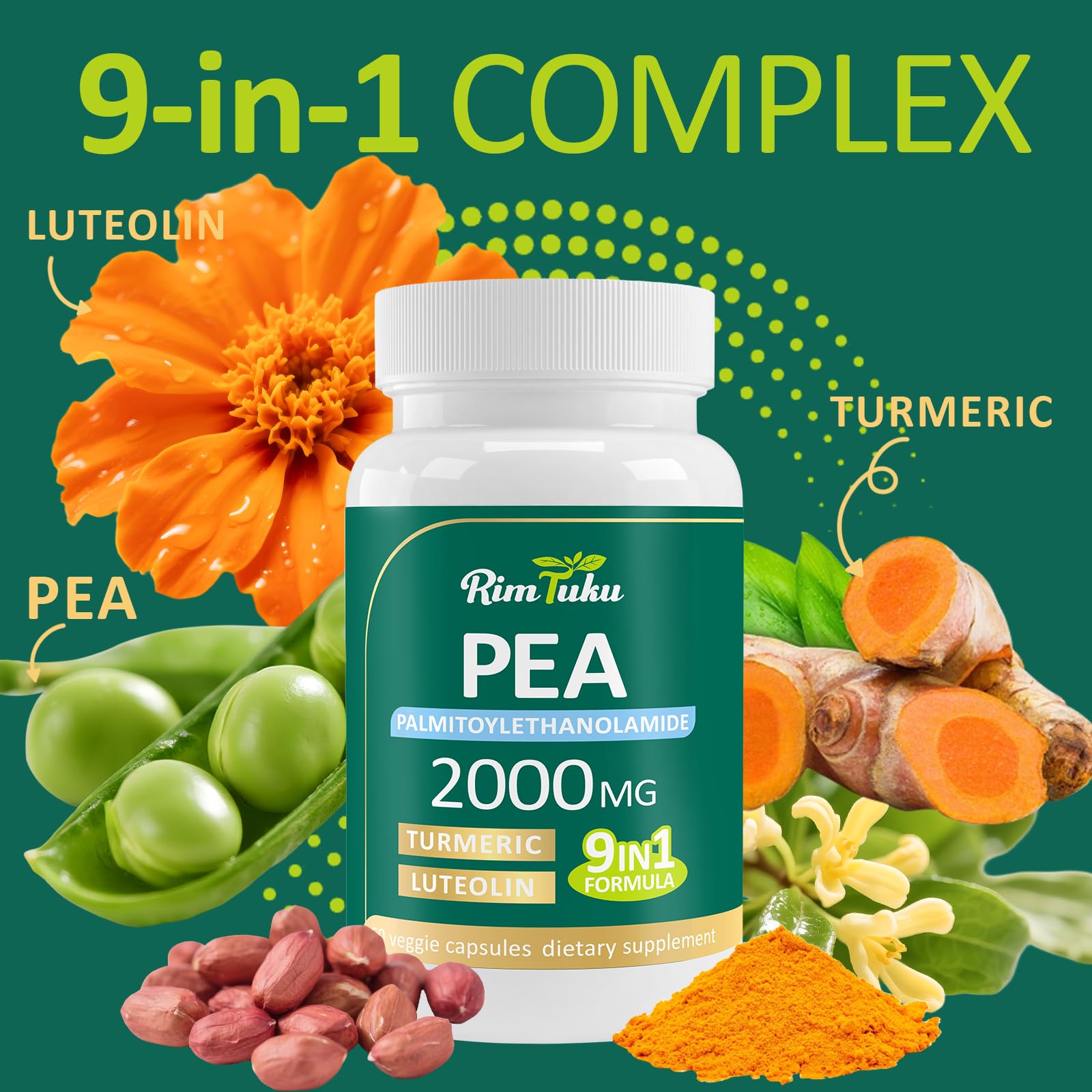 Liposomal Palmitoylethanolamide 2000MG + Luteolin 200MG + Turmeric 200MG & Fisetin 100MG, Micronized Pea 99% Highly Purified Enhanced Absorption Pea Supplement, 120 Capsules RimTuku buy supplements canada