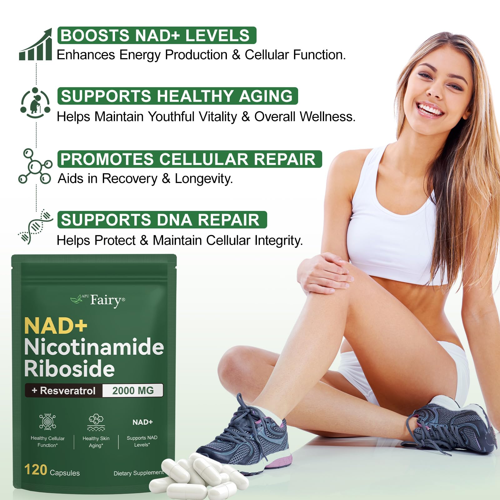APU.FAIRY NAD Supplement,NAD Nicotinamide Riboside,Extra Strength NAD Alternative Liposomal,Boost NAD & Resveratrol + for Women & Men,Energy Anti-Aging,Cell Regeneration,120 Capsules sack-120 APU.FAIRY buy supplements canada