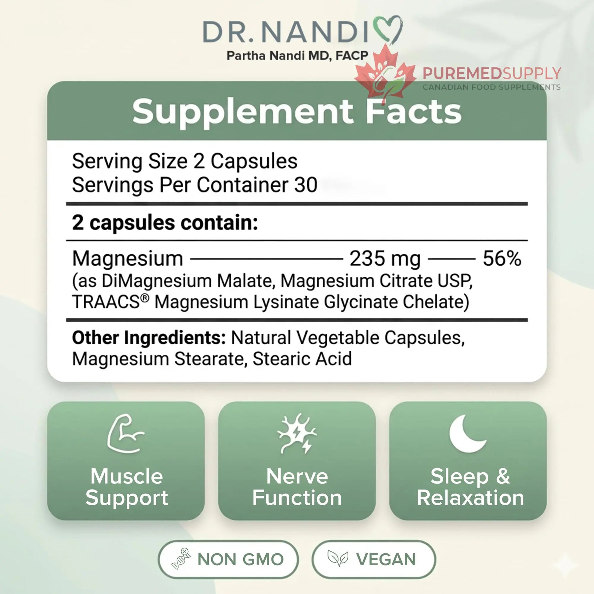 Triple Magnesium Citrate, Malate & Glycinate Complex Supplement – Supports Sleep, Stress, Muscle, Nerve & Heart Health – Advanced High-Absorption Formula – 235mg – 60 Capsules Partha Nandi, MD buy supplements canada