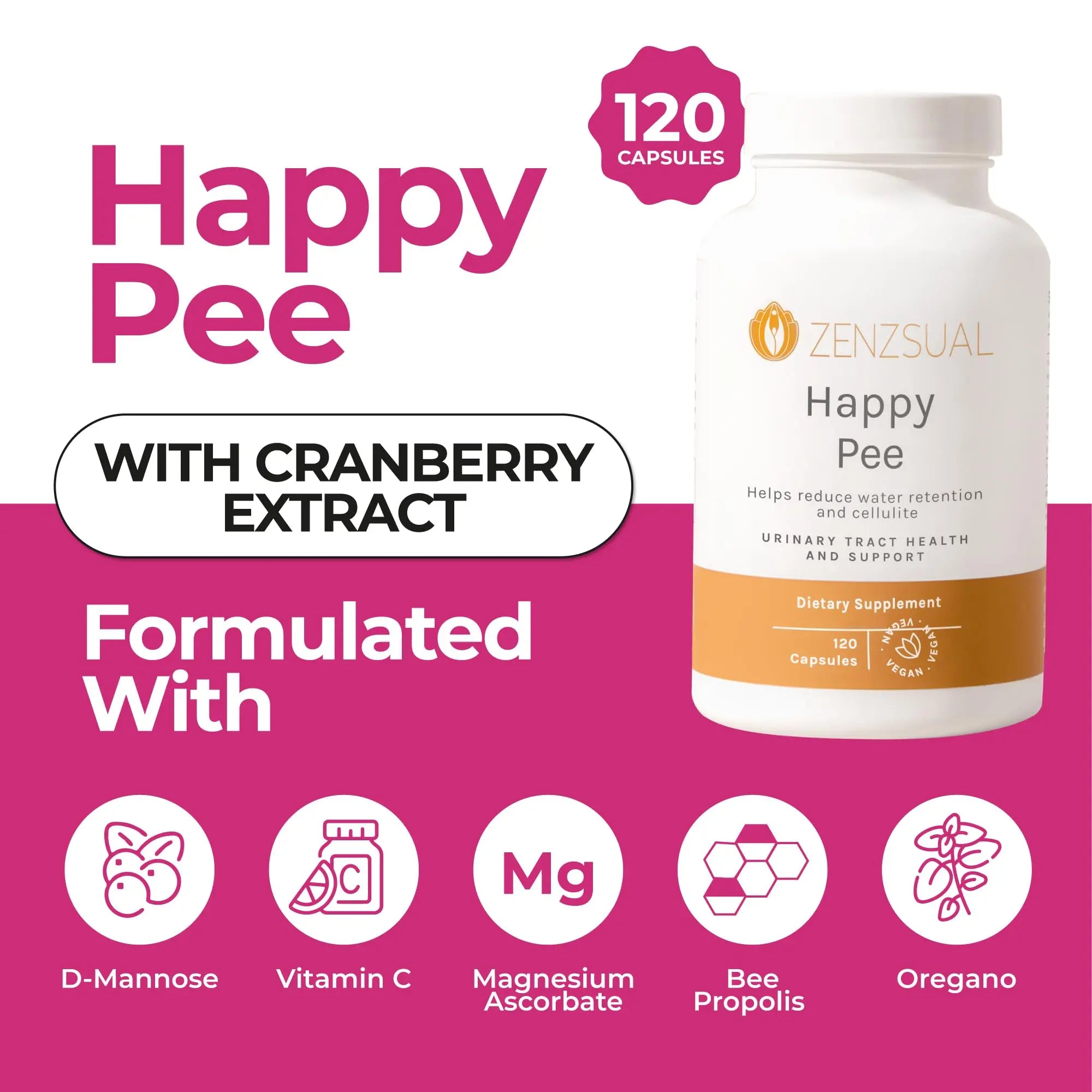 ZENZSUAL Happy Pee, 120 Capsules – Urinary Tract Support & Bladder Health Supplement with Cranberry, D-Mannose, Vitamin C and Oregano for Women and Men – Healthy Flow, Comfort & Fluid Balance ZENZSUAL buy supplements canada