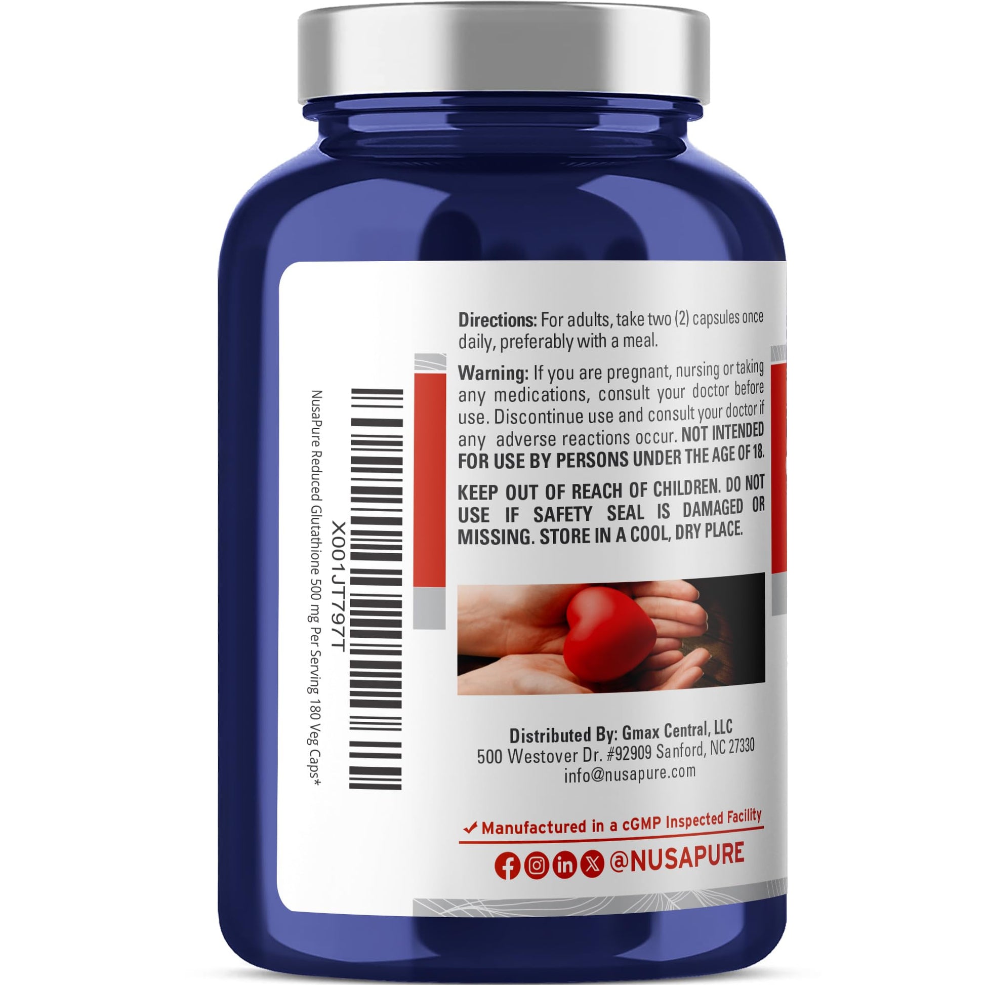 NusaPure Reduced Glutathione 500mg 180 Veggie Capsules (Vegan,Non-GMO) L-Glutathione NusaPure buy supplements canada