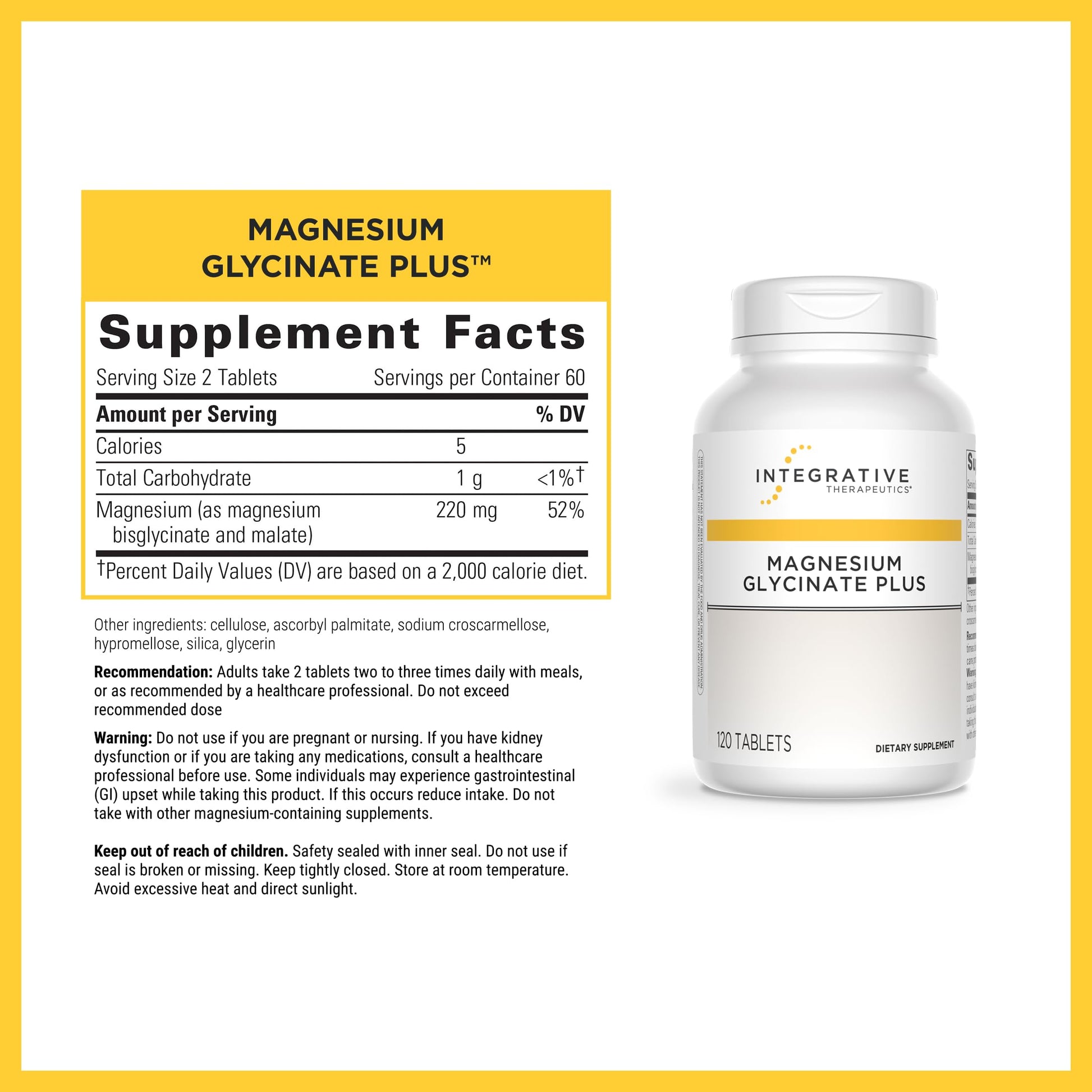 Integrative Therapeutics Magnesium Glycinate Plus - Brain Function Support Supplement for Adults* - Supports Heart and Muscular Function* - Dairy-Free & Gluten-Free - 120 Count (60 Servings) Integrative Therapeutics buy supplements canada
