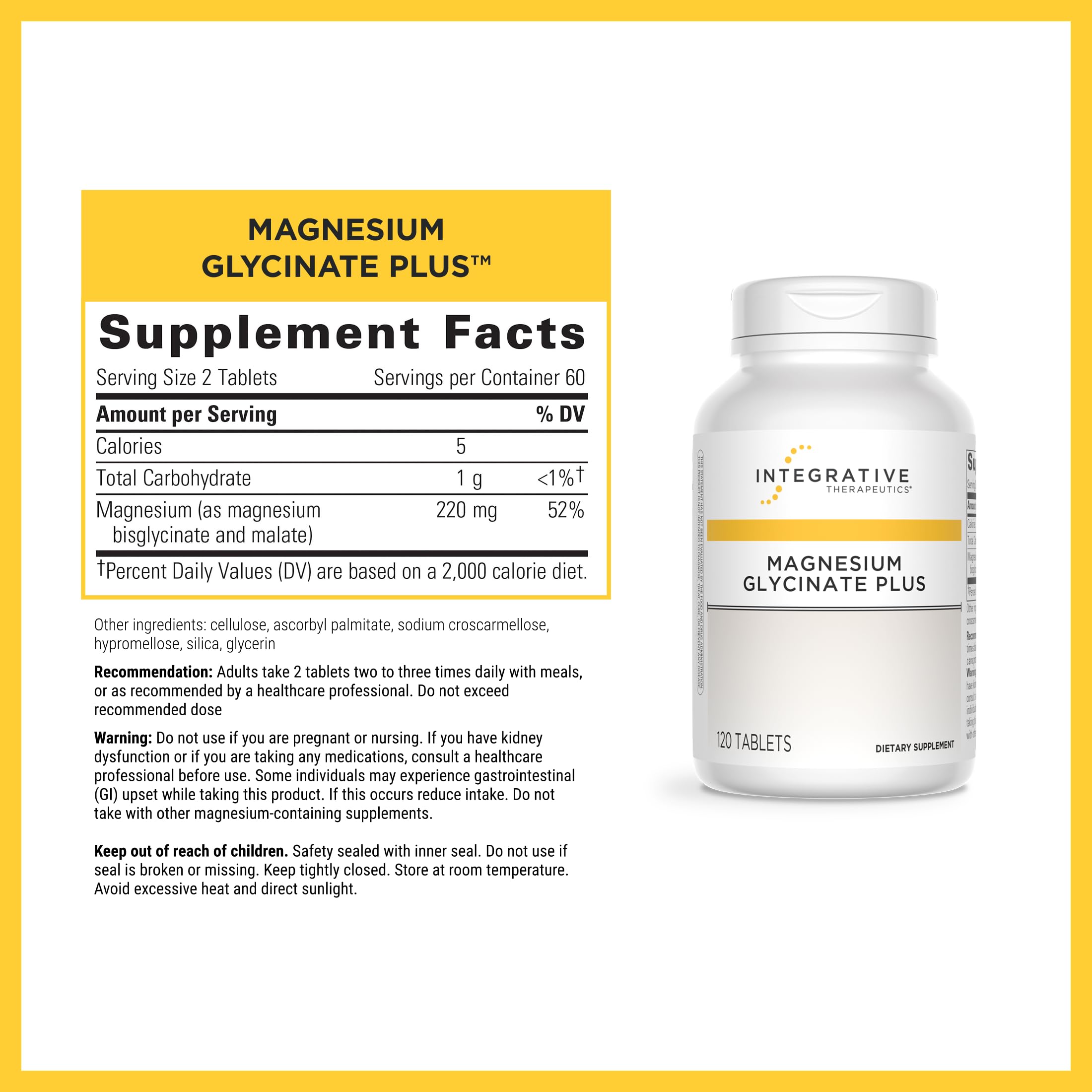 Integrative Therapeutics Magnesium Glycinate Plus - Brain Function Support Supplement for Adults* - Supports Heart and Muscular Function* - Dairy-Free & Gluten-Free - 120 Count (60 Servings) Integrative Therapeutics buy supplements canada