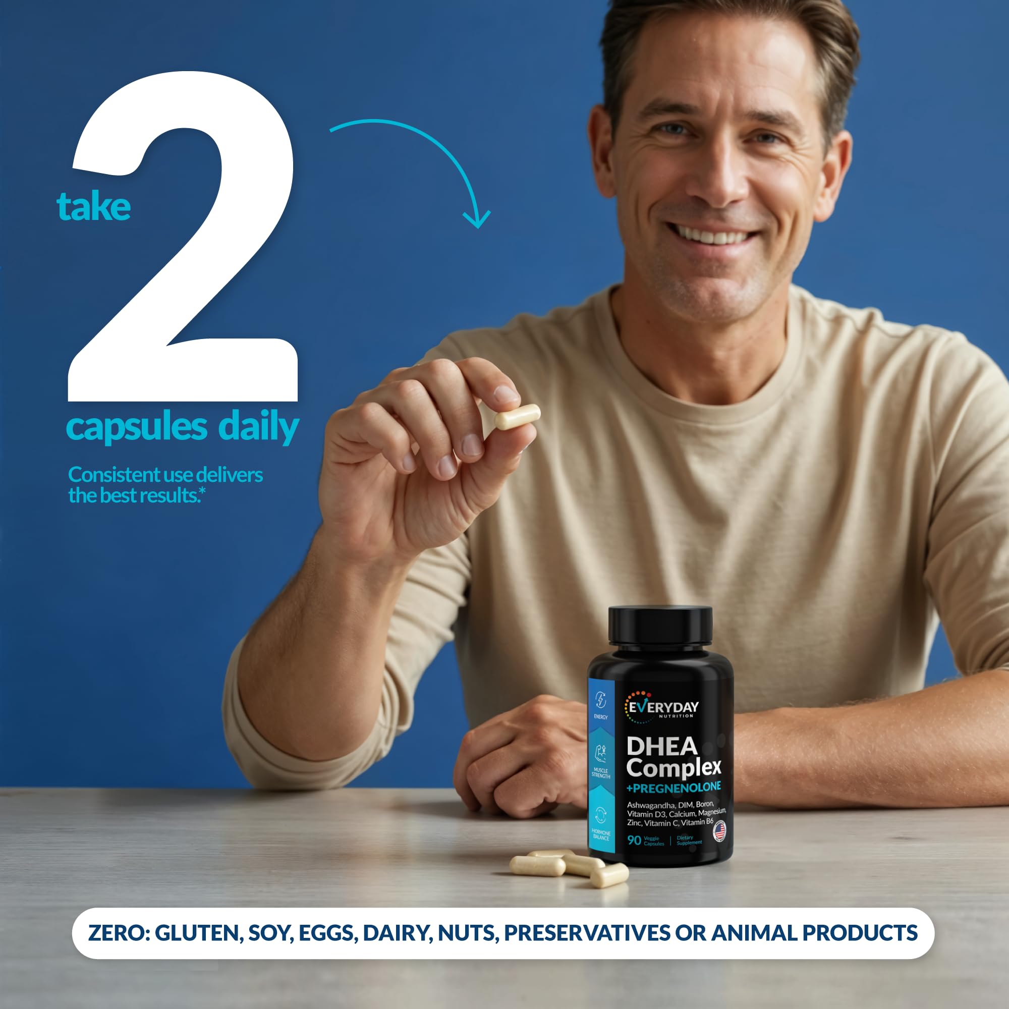 DHEA Micronized 200mg Complex with Pregnenolone 100mg Supplement for Men & Women with Ashwagandha, DIM, Magnesium, Boron, Calcium , Zinc, Vitamin D3, C and B6 Hormone Support - Made in USA 90 Capsules EVERYDAY NUTRITION buy supplements canada
