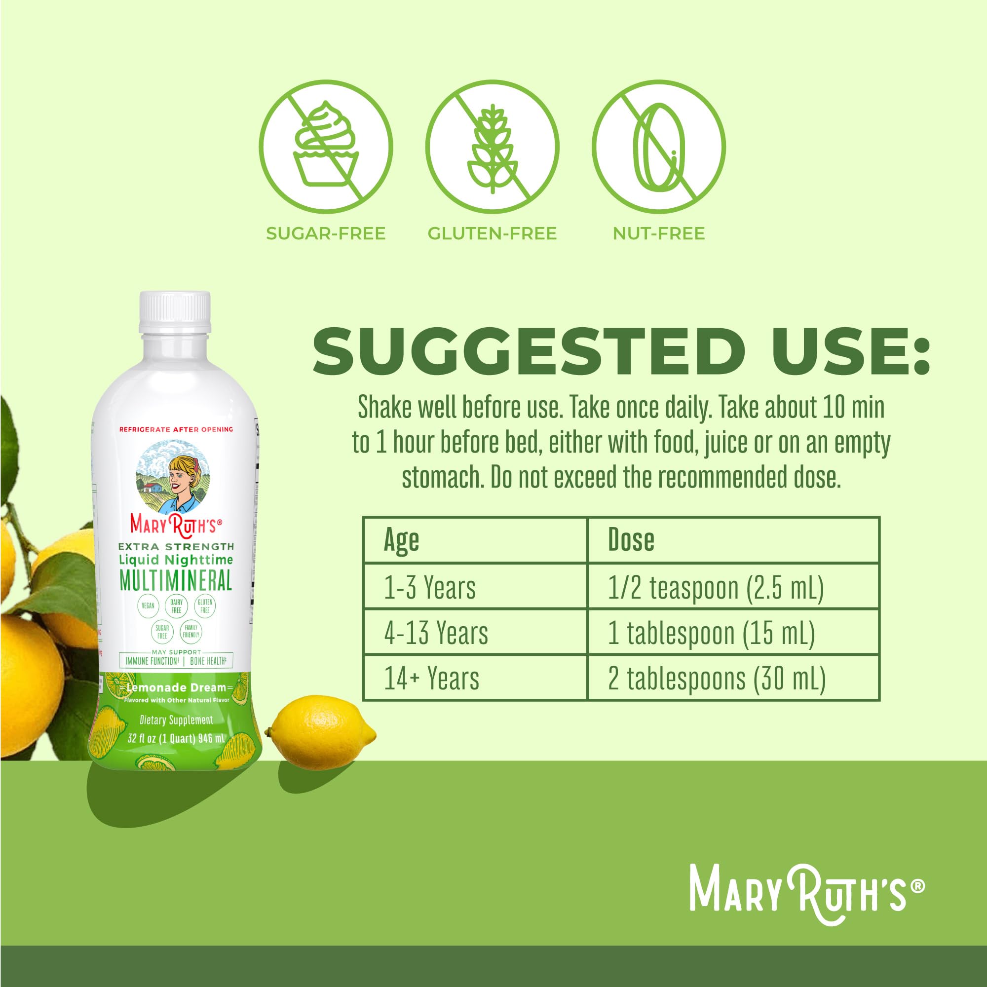 MaryRuth Organics Extra Strength Nighttime Liquid Multimineral | Sugar Free | Calm Magnesium Citrate | NO Melatonin | Calcium Magnesium Zinc | Muscle Relaxation | Lemonade Flavor | Vegan | 32 Serving MARYRUTH'S buy supplements canada