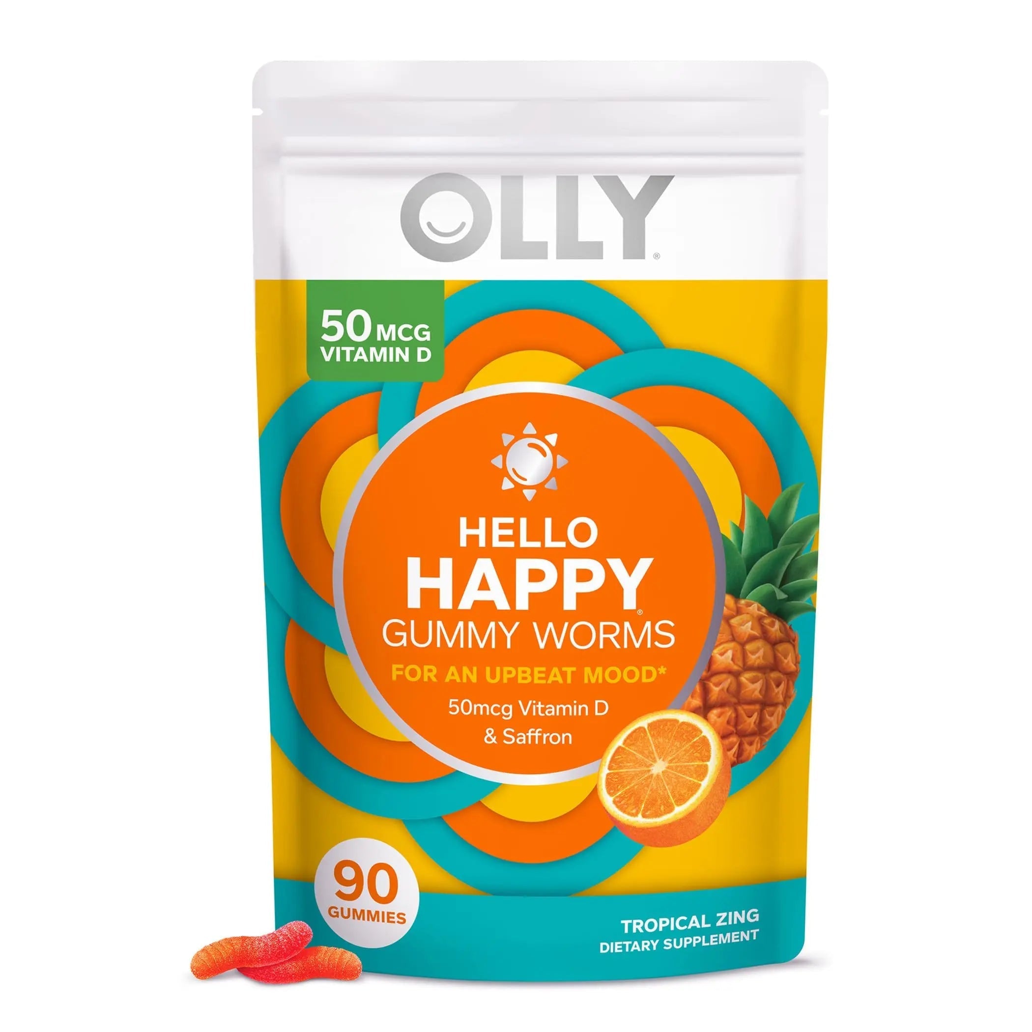 OLLY Hello Happy Gummy Worms Mood Support with Vitamin D, Saffron - 90 Count Men's Multivitamin Gummy Immune Support OLLY buy supplements canada