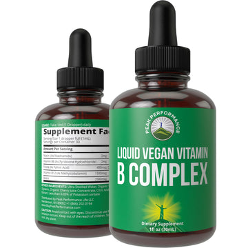 B Complex Liquid Drops Vegan Supplement. Best 5 B Vitamins with B3 Niacin, B6, B7 Biotin, B9 Folate, Methylcobalamin B12. B-Complex for Hair, Skin Nails, Energy. for Adults, Men, Women Peak Performance buy supplements canada