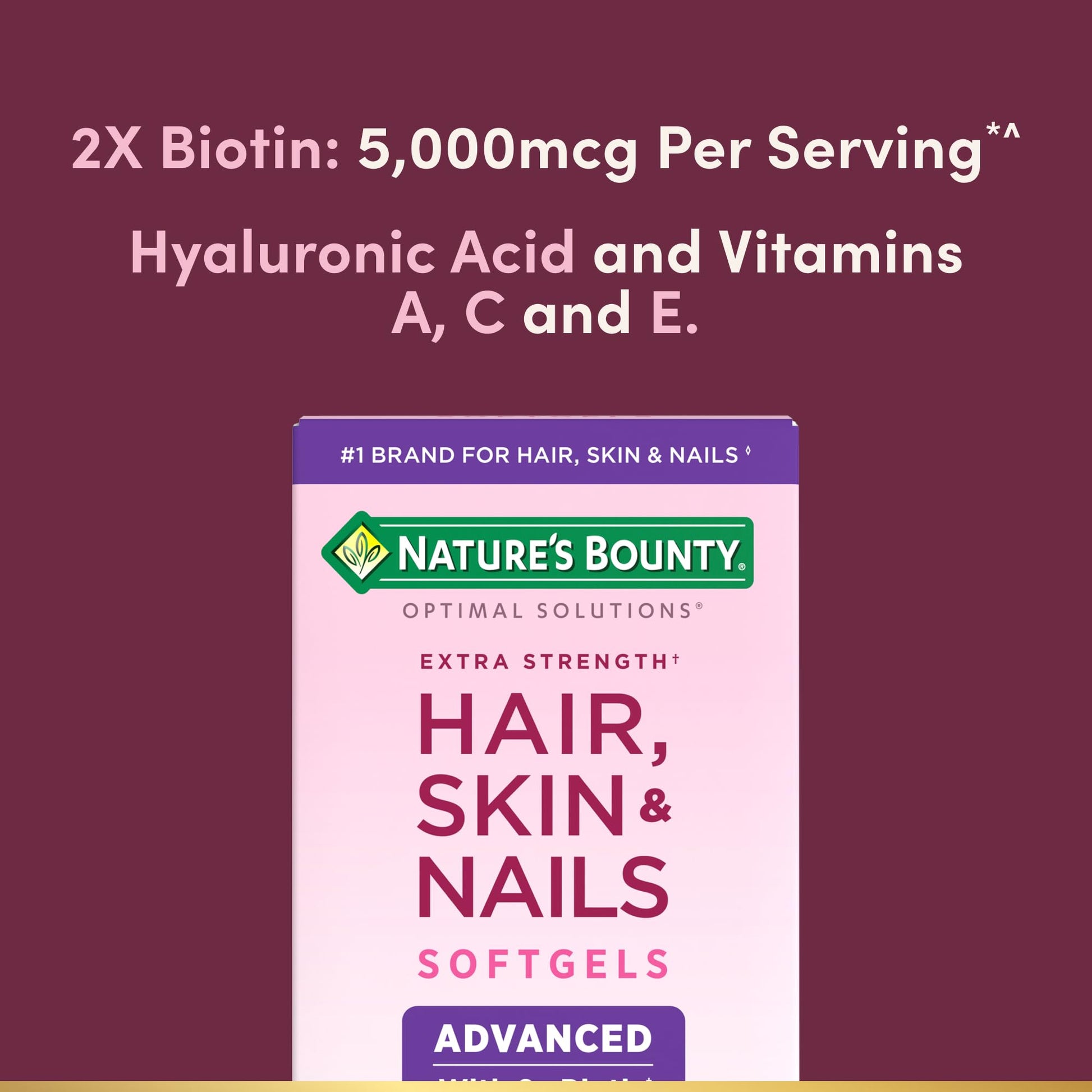Nature's Bounty Advanced Hair, Skin & Nails, Argan-Infused Vitamin Supplement with Biotin and Hyaluronic Acid, 150 Rapid Release Softgels, 50 Total Servings Nature's Bounty buy supplements canada
