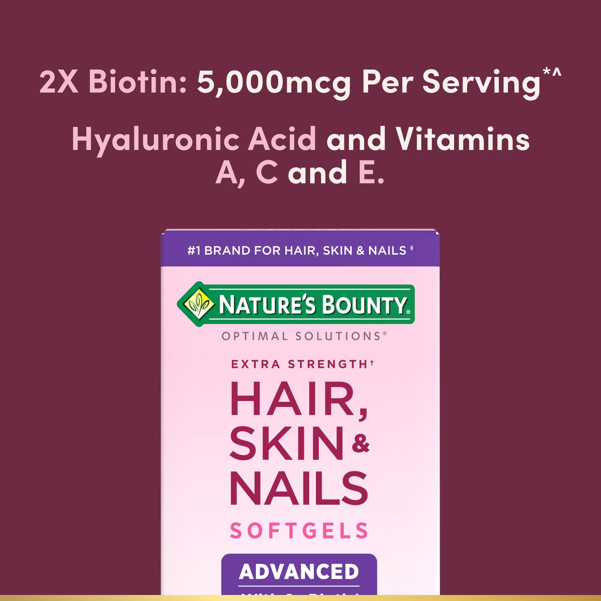 Nature's Bounty Advanced Hair, Skin & Nails, Argan-Infused Vitamin Supplement with Biotin and Hyaluronic Acid, 150 Rapid Release Softgels, 50 Total Servings Nature's Bounty buy supplements canada