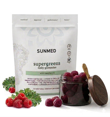 SUNMED Supergreens Daily Gummies – Wellness Blend with Ashwagandha, Green Tea, Spirulina, Probiotics, Antioxidants & Detox Support for Immunity, Gut, Skin & Brain Health | Wild Raspberry, 60ct SUNMED buy supplements canada