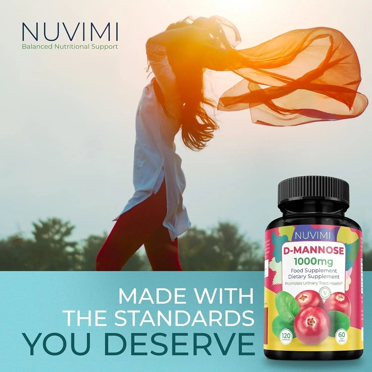 NUVIMI D Mannose 120 Capsules - 1000 mg per Dose - Dietary Supplement Helps Promote Urinary Tract Health - Natural Vegan UTI Defense NUVIMI buy supplements canada