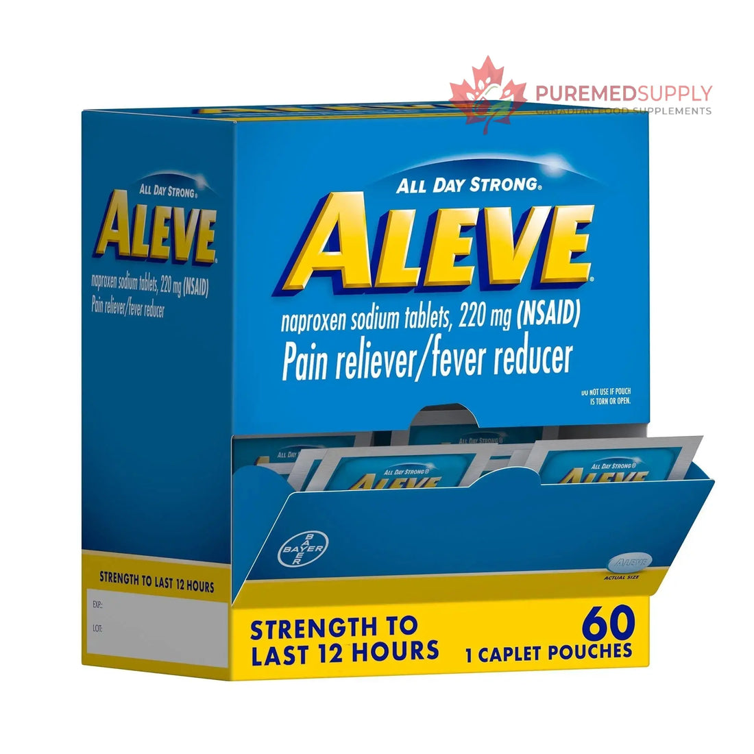Aleve Pain Reliever & Fever Reducer Naproxen Sodium Caplets, Body and Arthritis Pain Reliever, Medicine for Adults and Children Ages 12 and Up, 60 Individual Pouches Aleve buy supplements canada