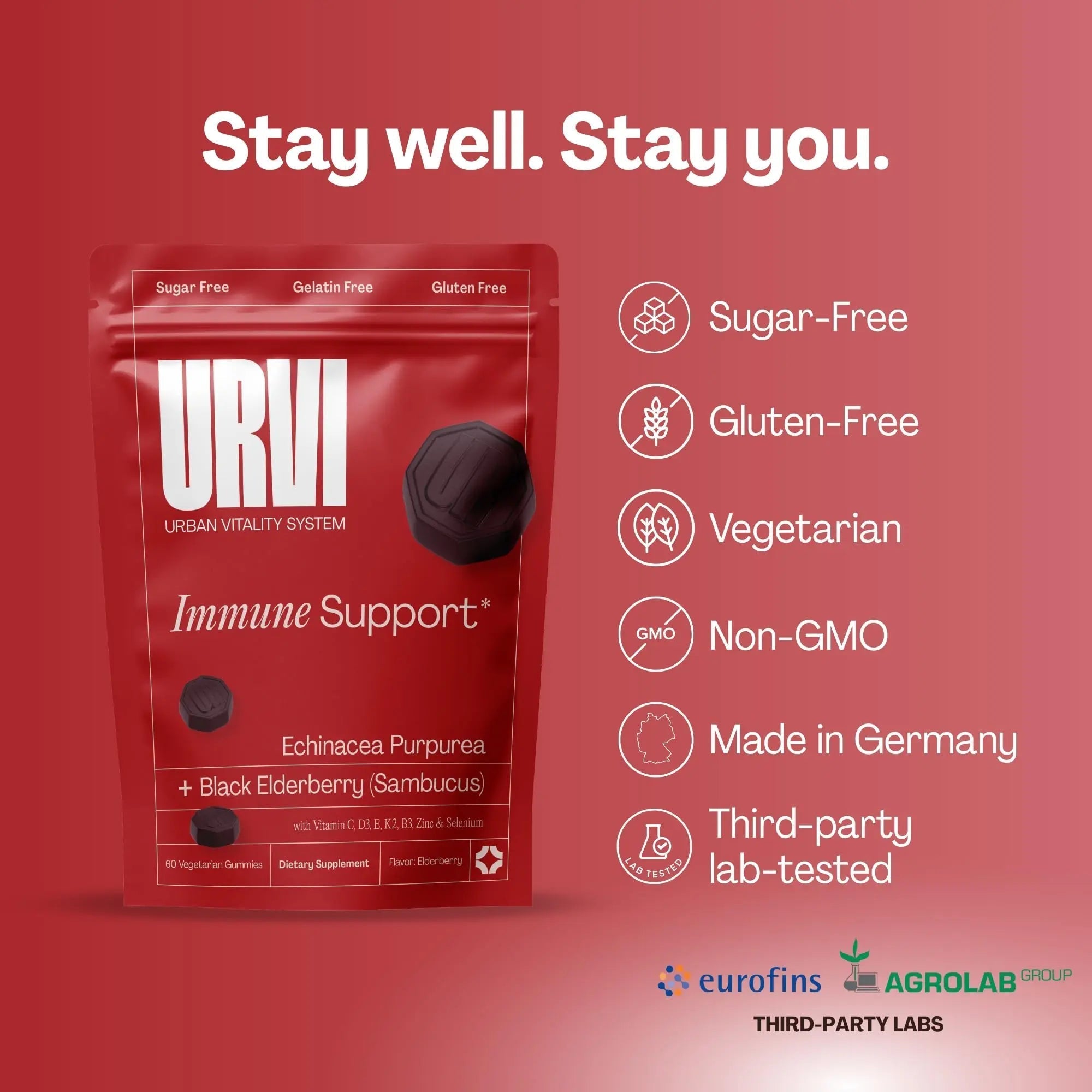 URVI® Immune Support Gummies - Vitamin C, D3 K2, E, Niacin, Zinc & Selenium with Elderberry & Echinacea URVI buy supplements canada