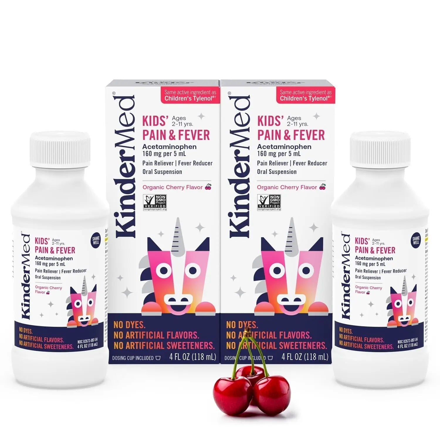 KinderMed Kids' Pain & Fever Medicine, for Ages 2-11 Years, No Dyes, No Artificial Flavors, No Artificial Sweeteners, Vegan, Non-GMO, Gluten Free, Organic Cherry Flavor, Two Pack, 2 x 4 fl. oz KinderMed buy supplements canada