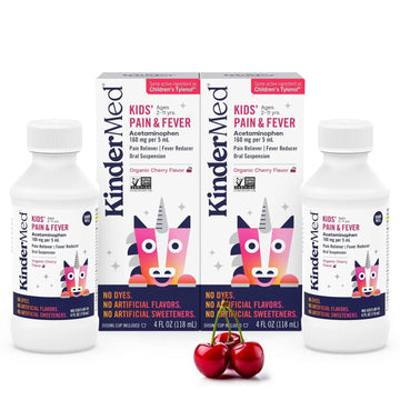 KinderMed Kids' Pain & Fever Medicine, for Ages 2-11 Years, No Dyes, No Artificial Flavors, No Artificial Sweeteners, Vegan, Non-GMO, Gluten Free, Organic Cherry Flavor, Two Pack, 2 x 4 fl. oz KinderMed buy supplements canada