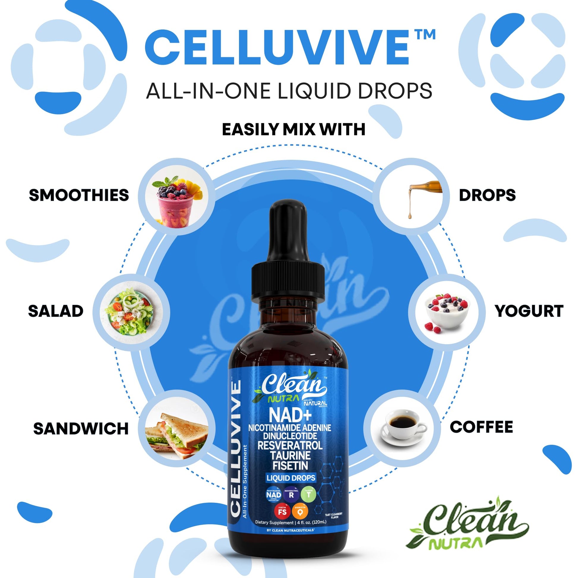 Clean Nutra NAD Liquid Supplement Drops Resveratrol Polyphenols Liposomal Taurine Fisetin Grape Seed Extract Japanese Knotweed Fo Ti Anti Aging NAD+ Nicotinamide Adenine Dinucleotide for Women & Men Clean Nutraceuticals buy supplements canada