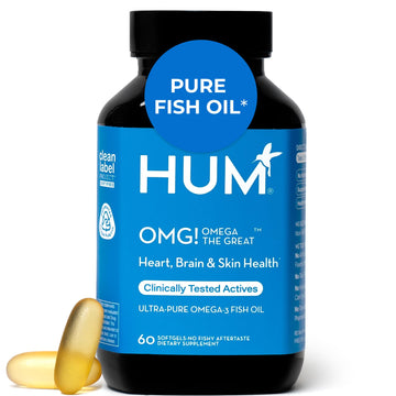 HUM OMG! Omega The Great Triple Omega 3 Fish Oil Supplement for Women & Men with Vitamin E, DHA & EPA, Skin Care & Skin Tone Support for Heart & Brain Health, Gluten Free, Non GMO, 60 Softgels HUM buy supplements canada