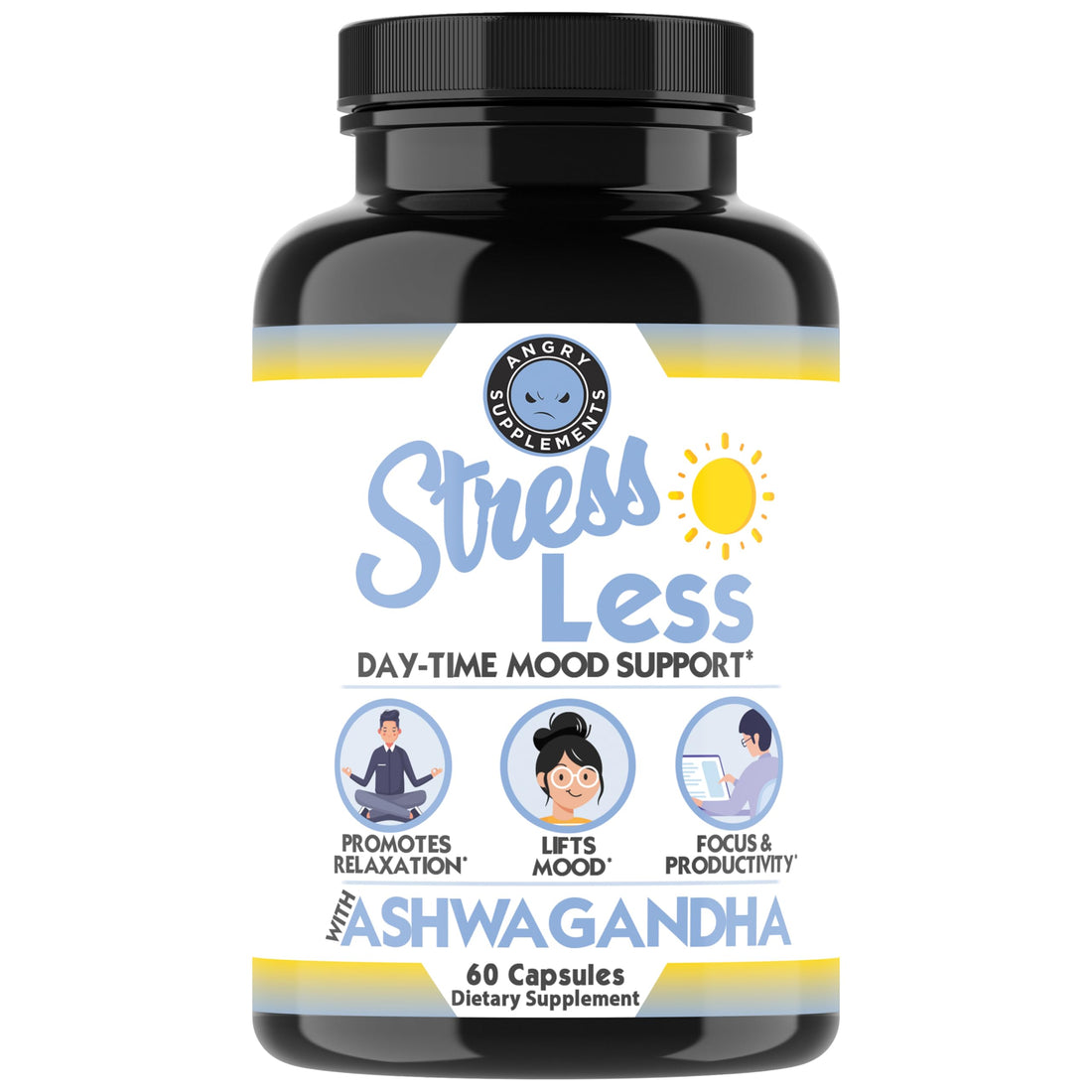 Angry Supplements Stress Less Day-Time Mood Support Pills – Natural Stress Relief with Ashwagandha, Rhodiola, L-Theanine, Magnesium & B Vitamins– Calm Focus & Mental Clarity – 60 Capsules (1-Bottle) Angry Supplements buy supplements canada