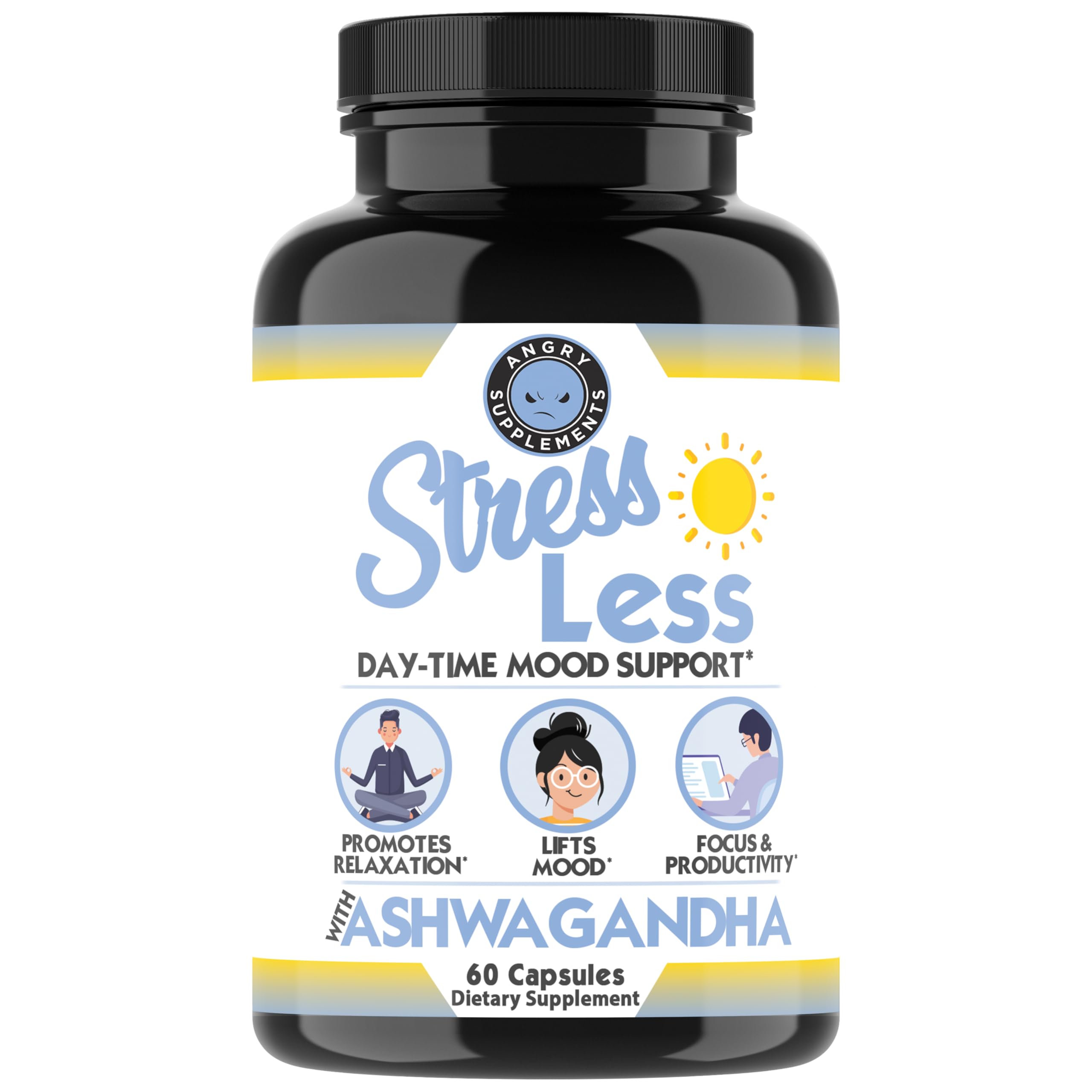 Angry Supplements Stress Less Day-Time Mood Support Pills – Natural Stress Relief with Ashwagandha, Rhodiola, L-Theanine, Magnesium & B Vitamins– Calm Focus & Mental Clarity – 60 Capsules (1-Bottle) Angry Supplements buy supplements canada