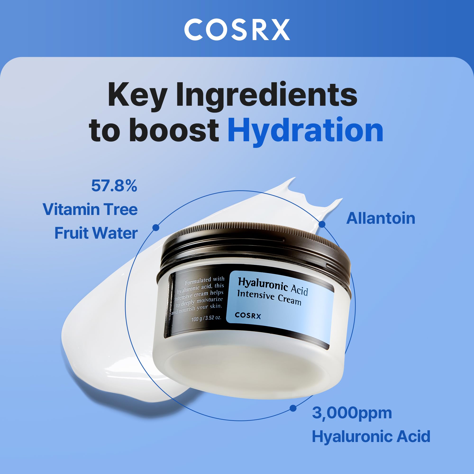 COSRX Hyaluronic Acid Moisturizing Cream, Long-lasting Hydration, Rich Moisturizer for Sensitive Skin 3.52 oz / 100g COSRX buy supplements canada