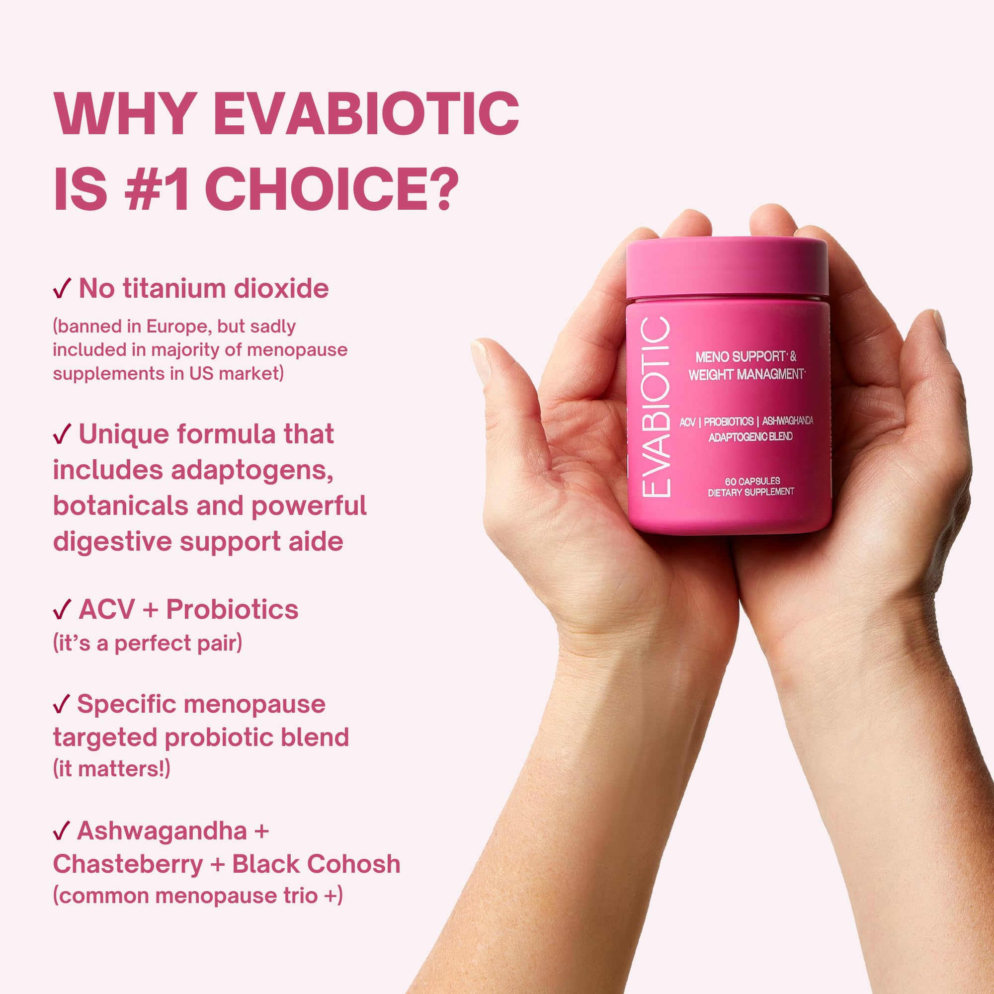 Complete Menopause Vitamins - Ashwaghanda, Probiotics, ACV for Weight Management, Hot Flashes, Night Sweats, Bloat, Hormone Balance - Vegan 60 Caps Menopause Supplements for Women Non-GMO EVABIOTIC buy supplements canada