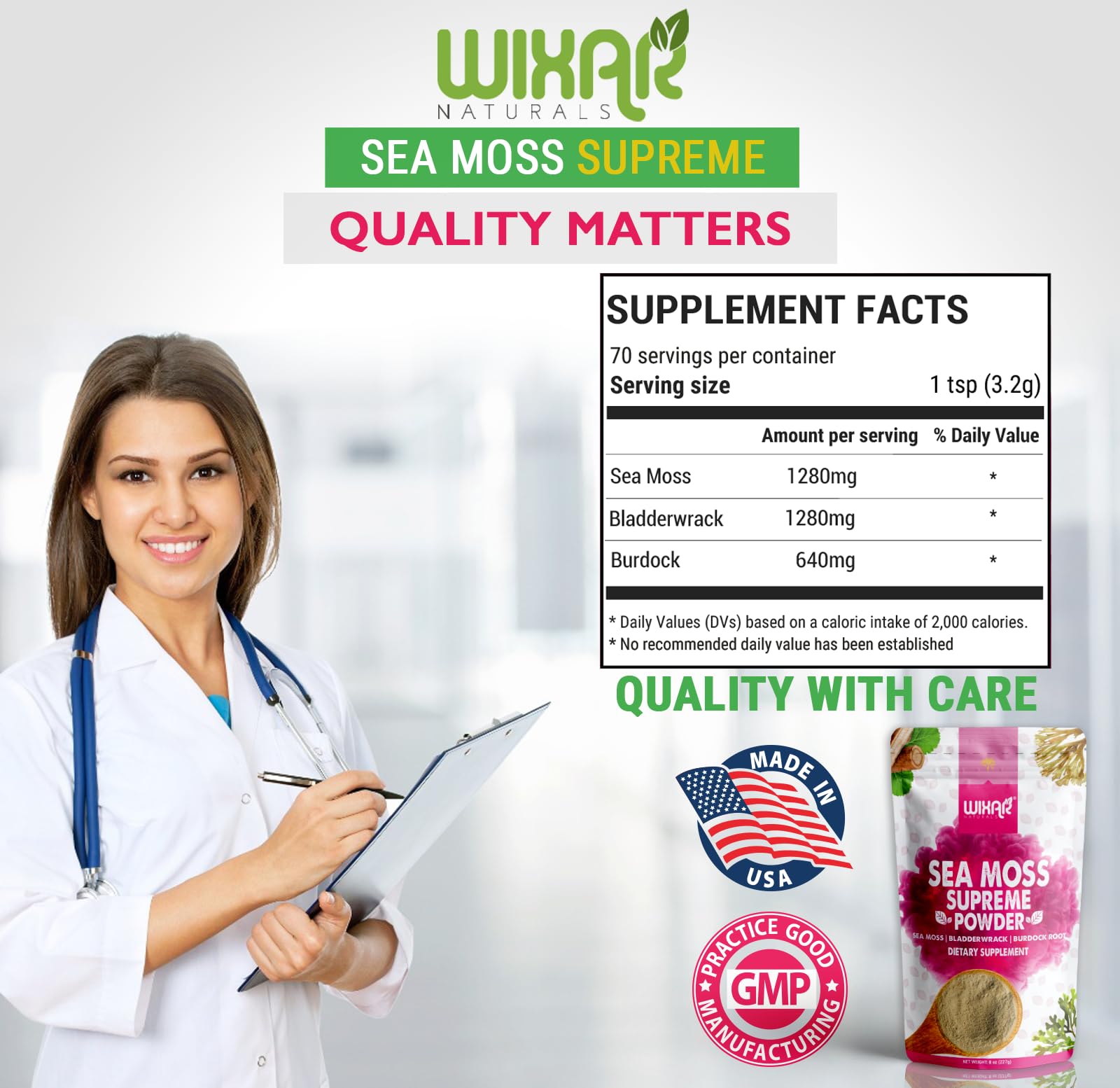 Wixar Wildcrafted Sea Moss Powder – (8 Ounces) – Natural Irish Sea Moss and Bladderwra WIXAR NATURALS buy supplements canada