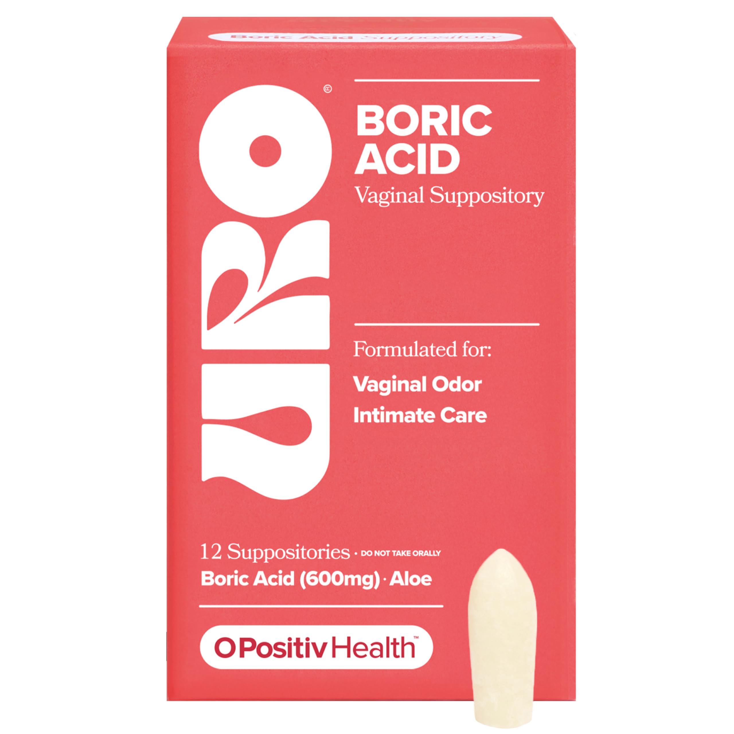 O Positiv URO Boric Acid Vaginal Suppository – with Lactic Acid, and Aloe for Fast Relief and Vaginal Odor Control – Vegan, Free from Parabens, Dyes, and Fragrances – 12 Count (Pack of 1) O Positiv buy supplements canada