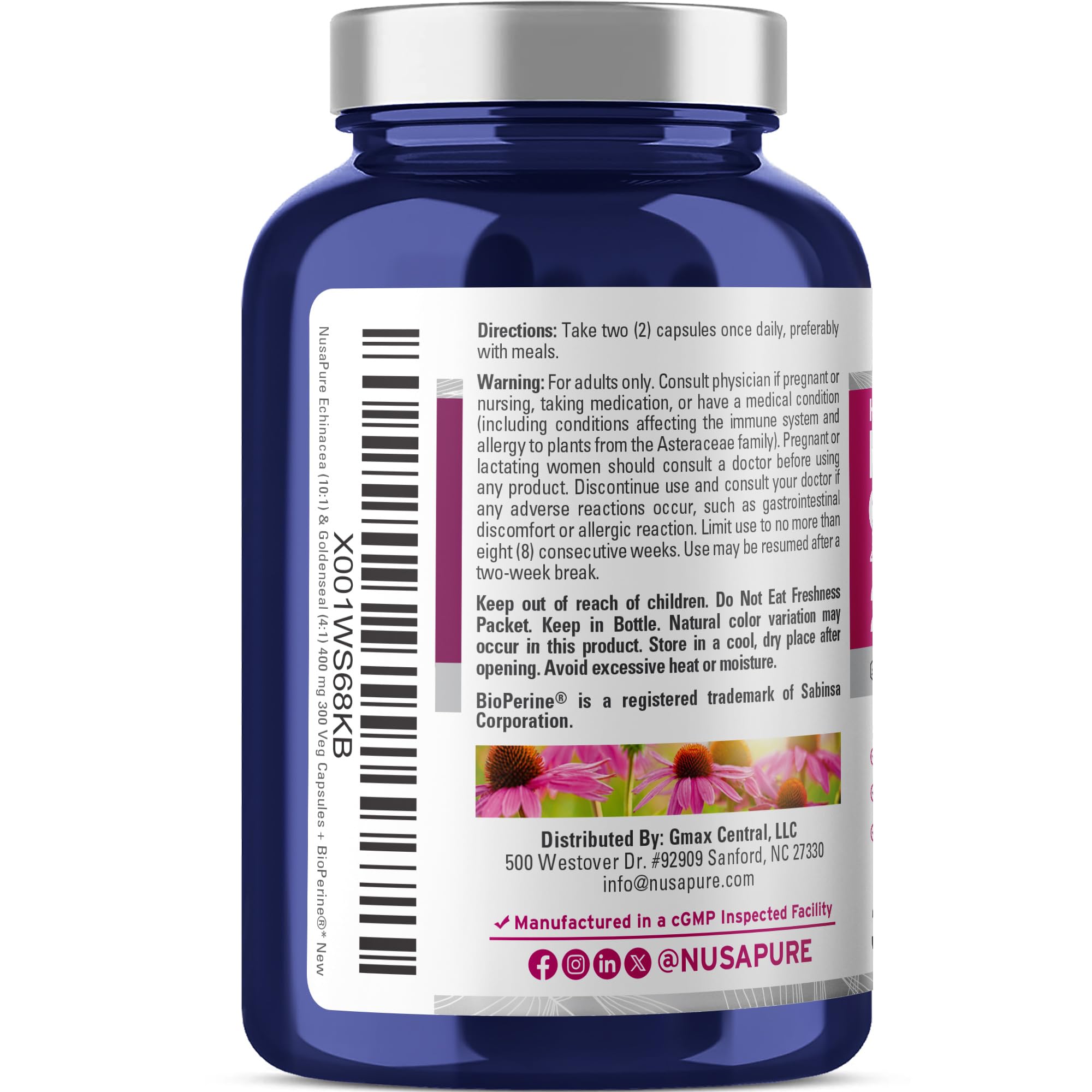 NusaPure Echinacea Goldenseal 200mg, (Extract 10:1, Equivalent to 2,000mg), 200mg, (Extract 4:1, Equivalent to 800mg) - 2800mg 300 Veggie Caps (Vegetarian, Non-GMO, Vegan) NusaPure buy supplements canada