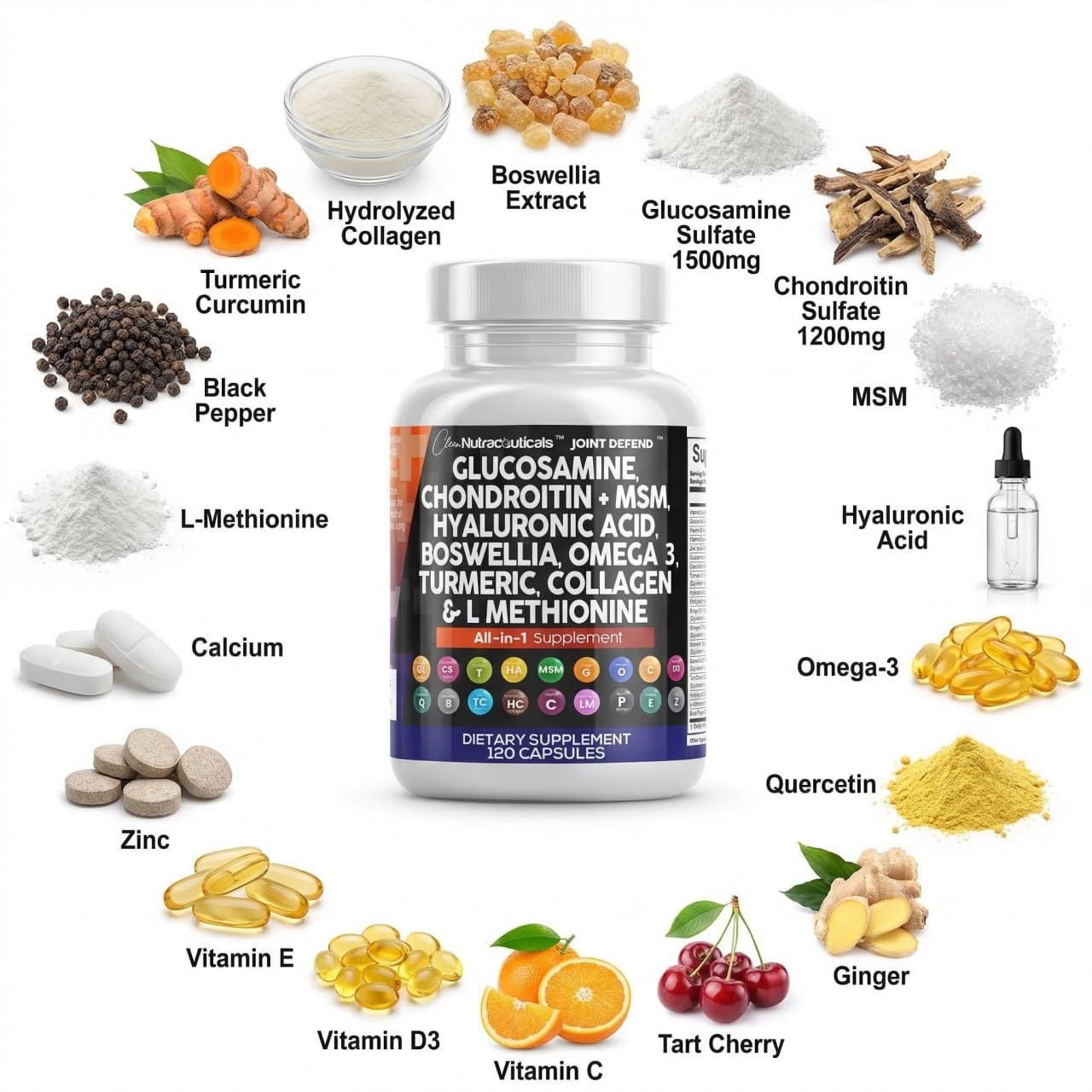 Clean Nutraceuticals Glucosamine 1500mg Chondroitin 1200mg MSM with Turmeric Curcumin, Collagen, Hyaluronic Acid, Omega 3 – Joint Health Supplement for Men & Women Clean Nutraceuticals buy supplements canada